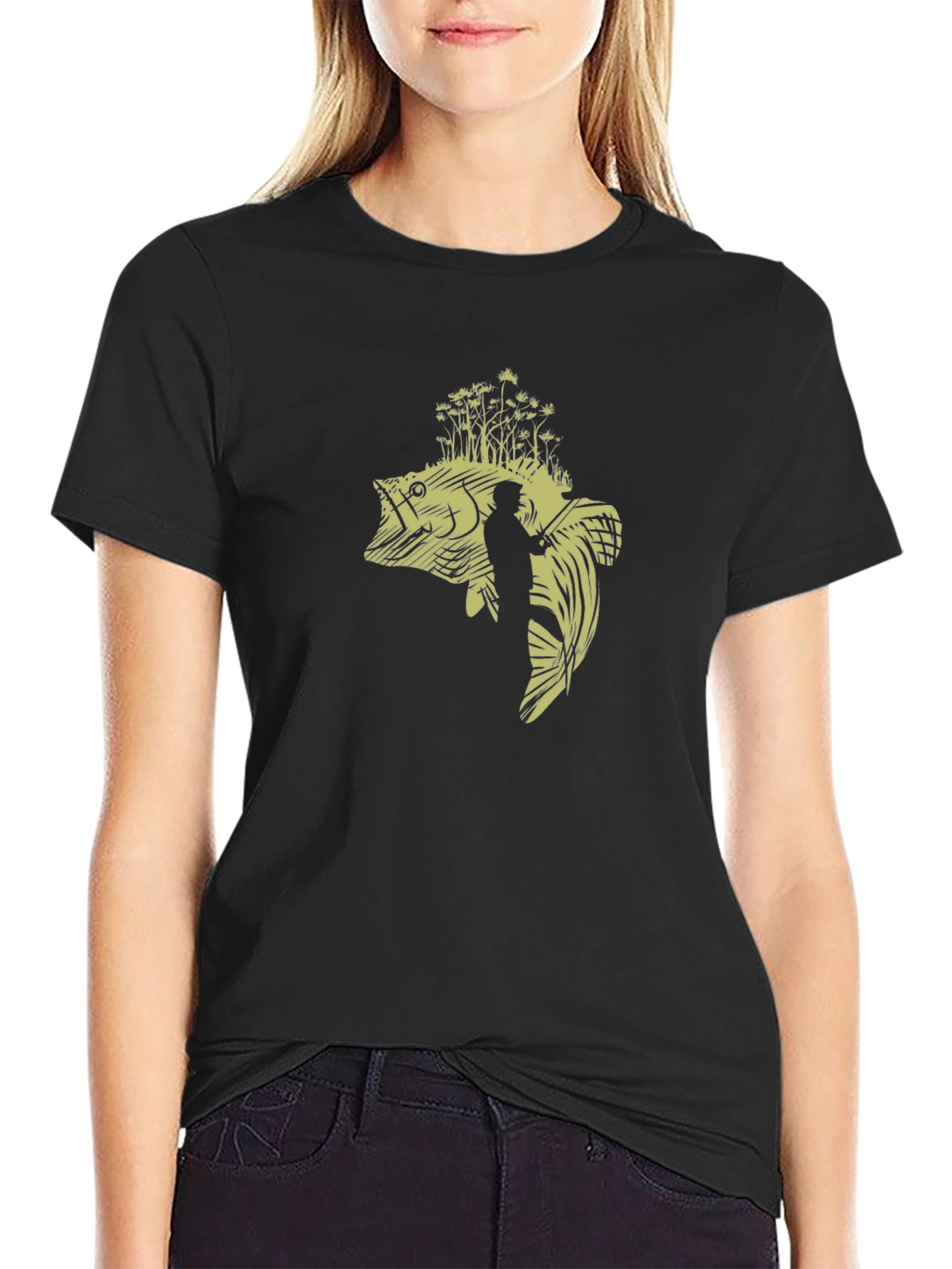 Bass Fishing Graphic T-Shirt - Black