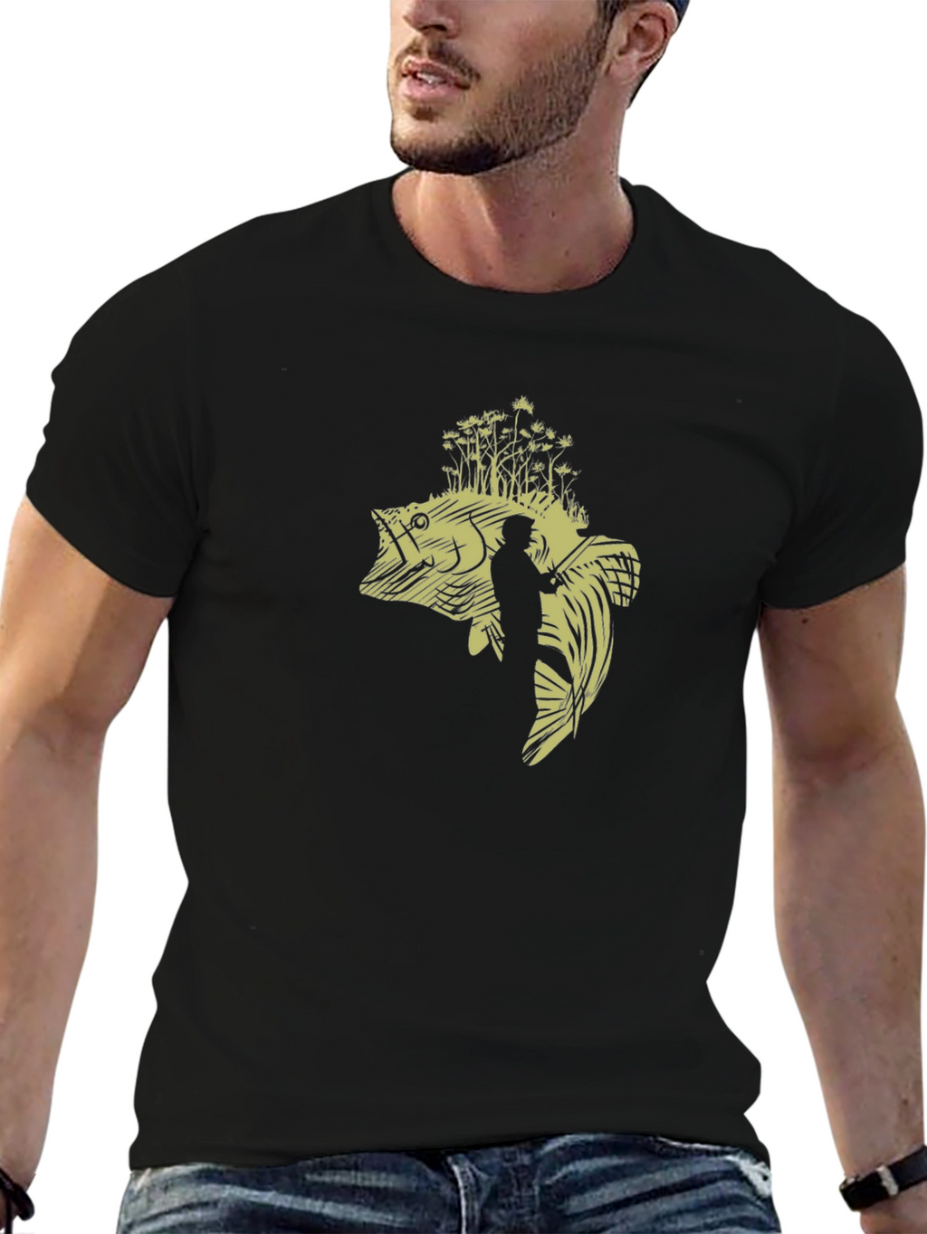 Bass Fishing Graphic T-Shirt - Black