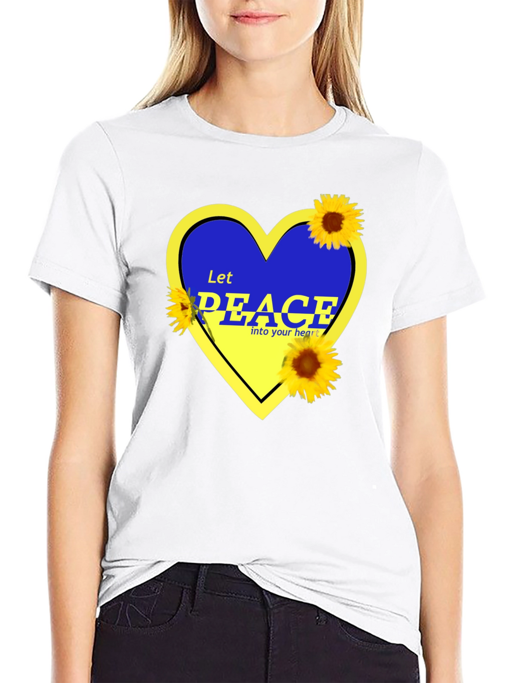 Ukraine Peace Heart T-Shirt Sunflower Design