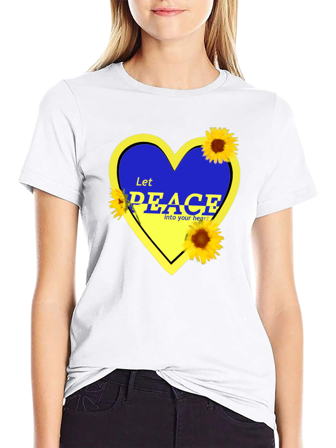 Ukraine Peace Heart T-Shirt Sunflower Design