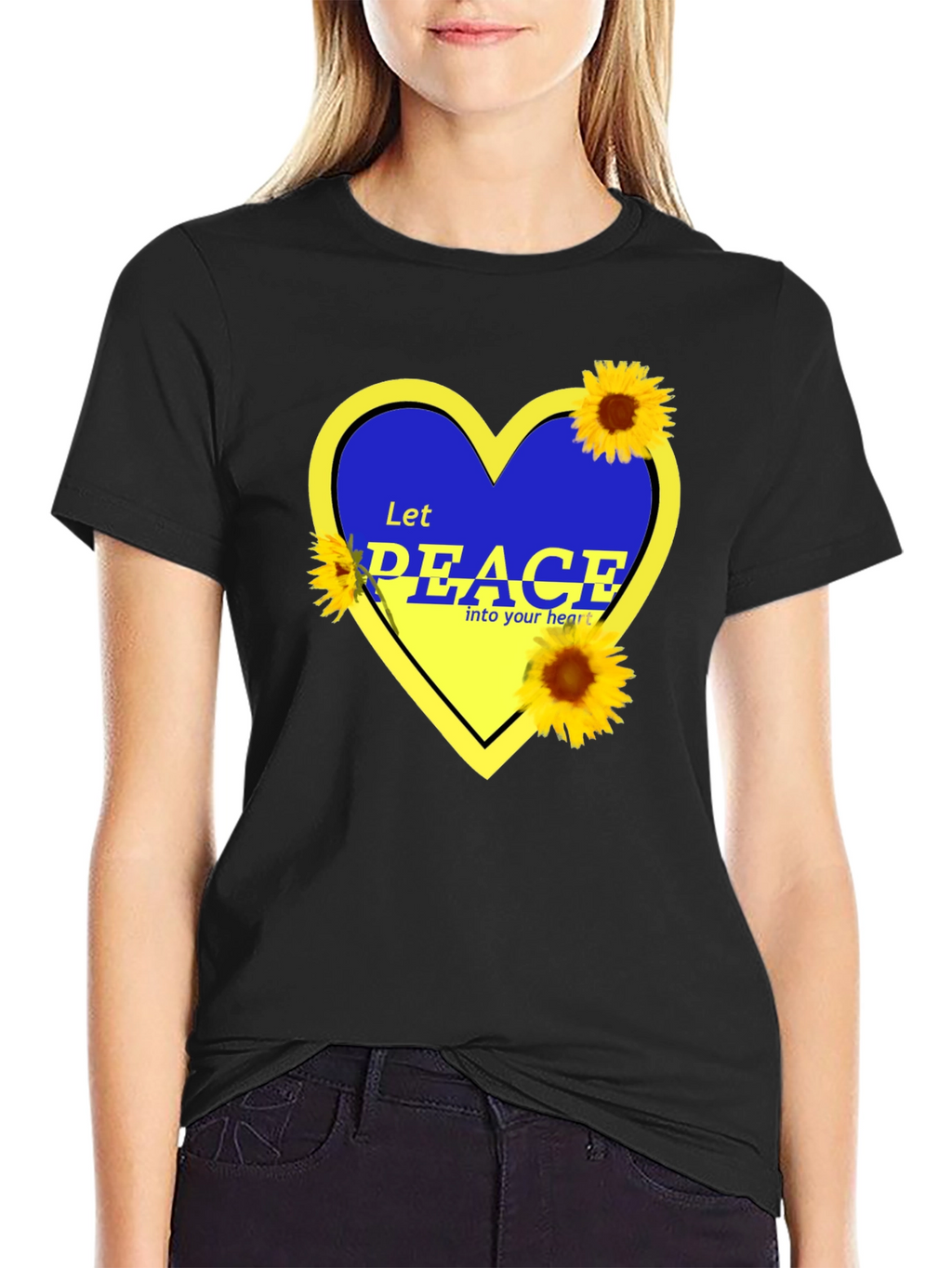 Ukraine Peace Heart T-Shirt Sunflower Design