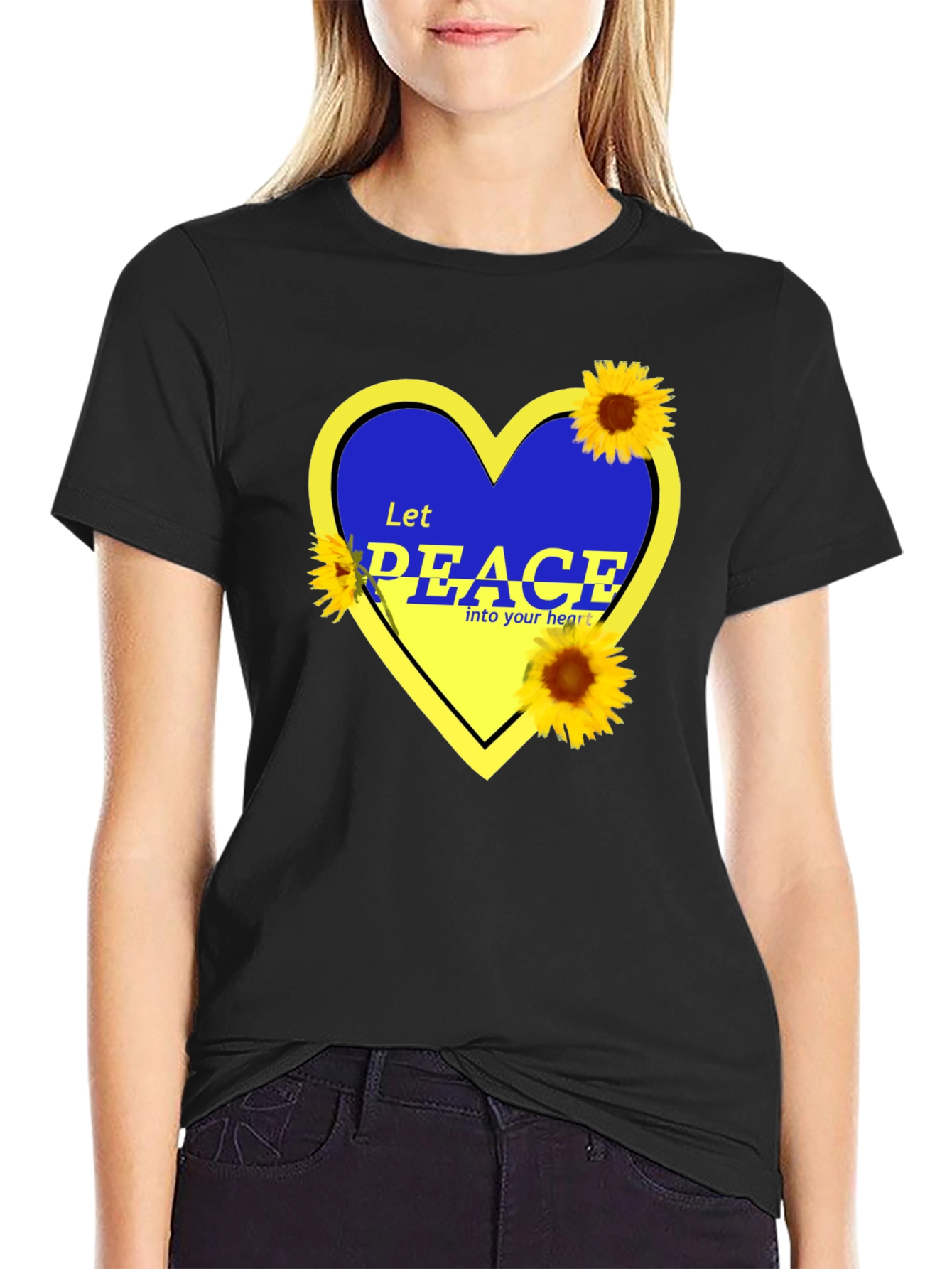 Ukraine Peace Heart T-Shirt Sunflower Design