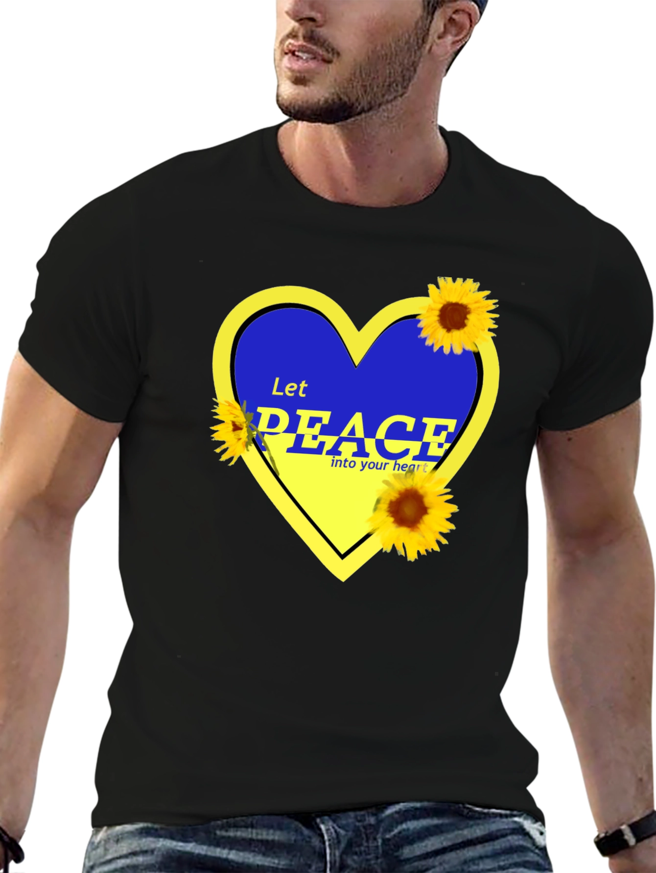 Ukraine Peace Heart T-Shirt Sunflower Design