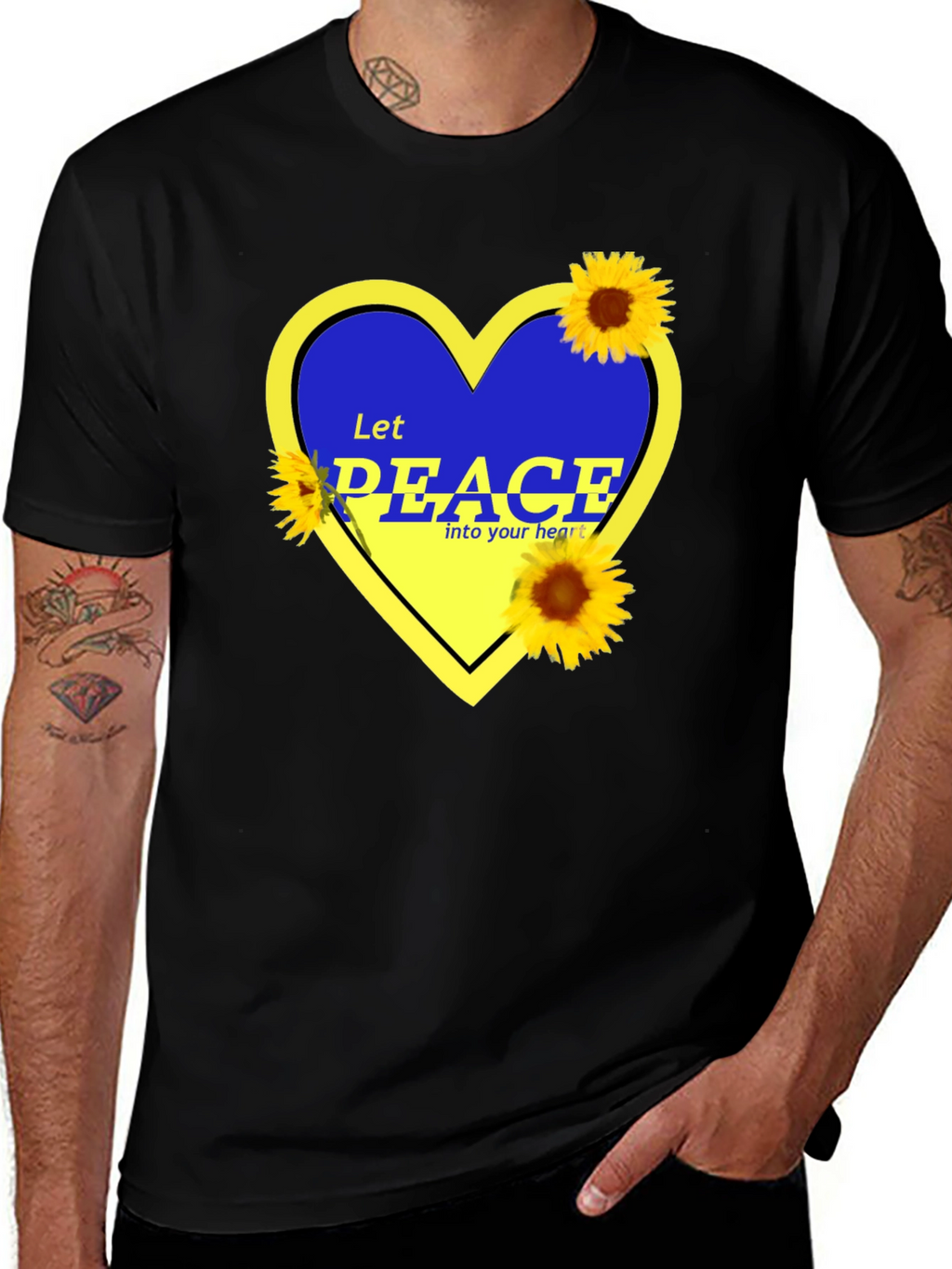 Ukraine Peace Heart T-Shirt Sunflower Design