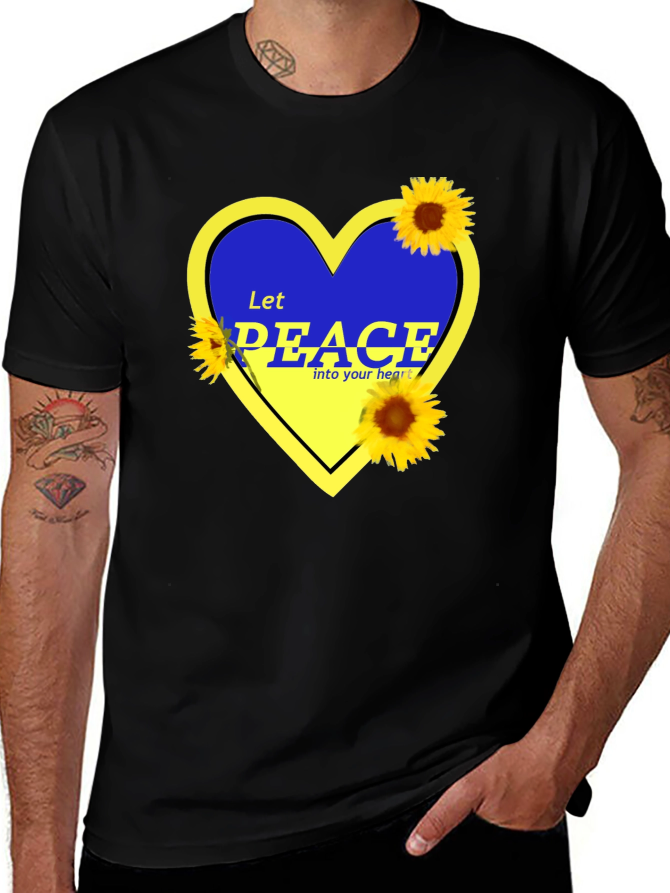 Ukraine Peace Heart T-Shirt Sunflower Design