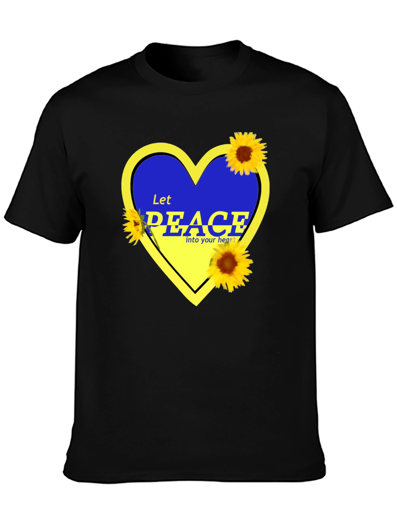 Ukraine Peace Heart T-Shirt Sunflower Design