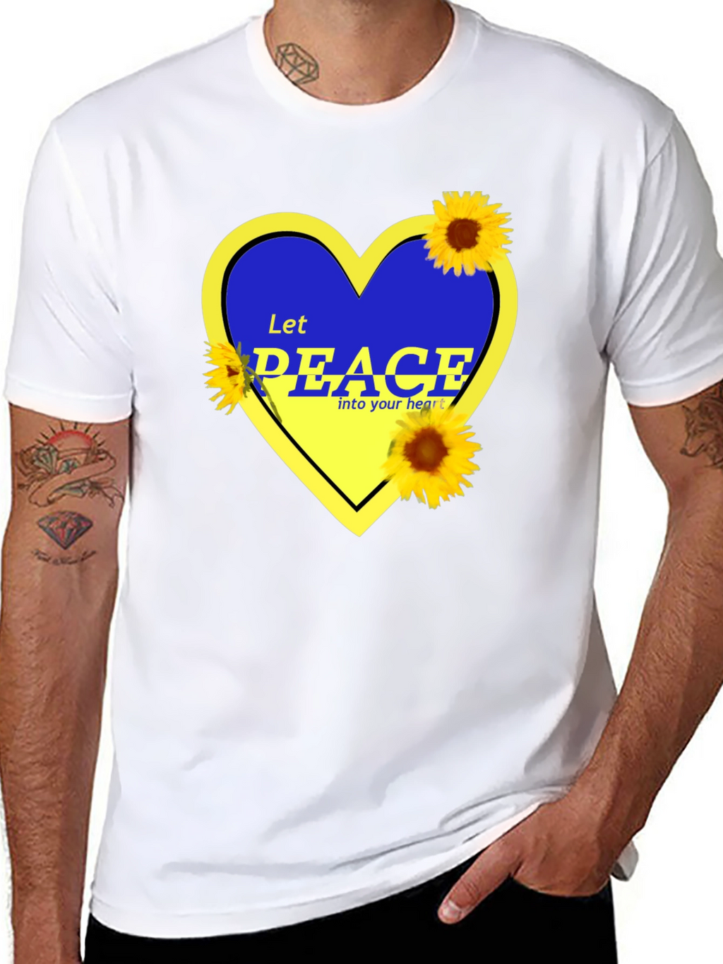 Ukraine Peace Heart T-Shirt Sunflower Design