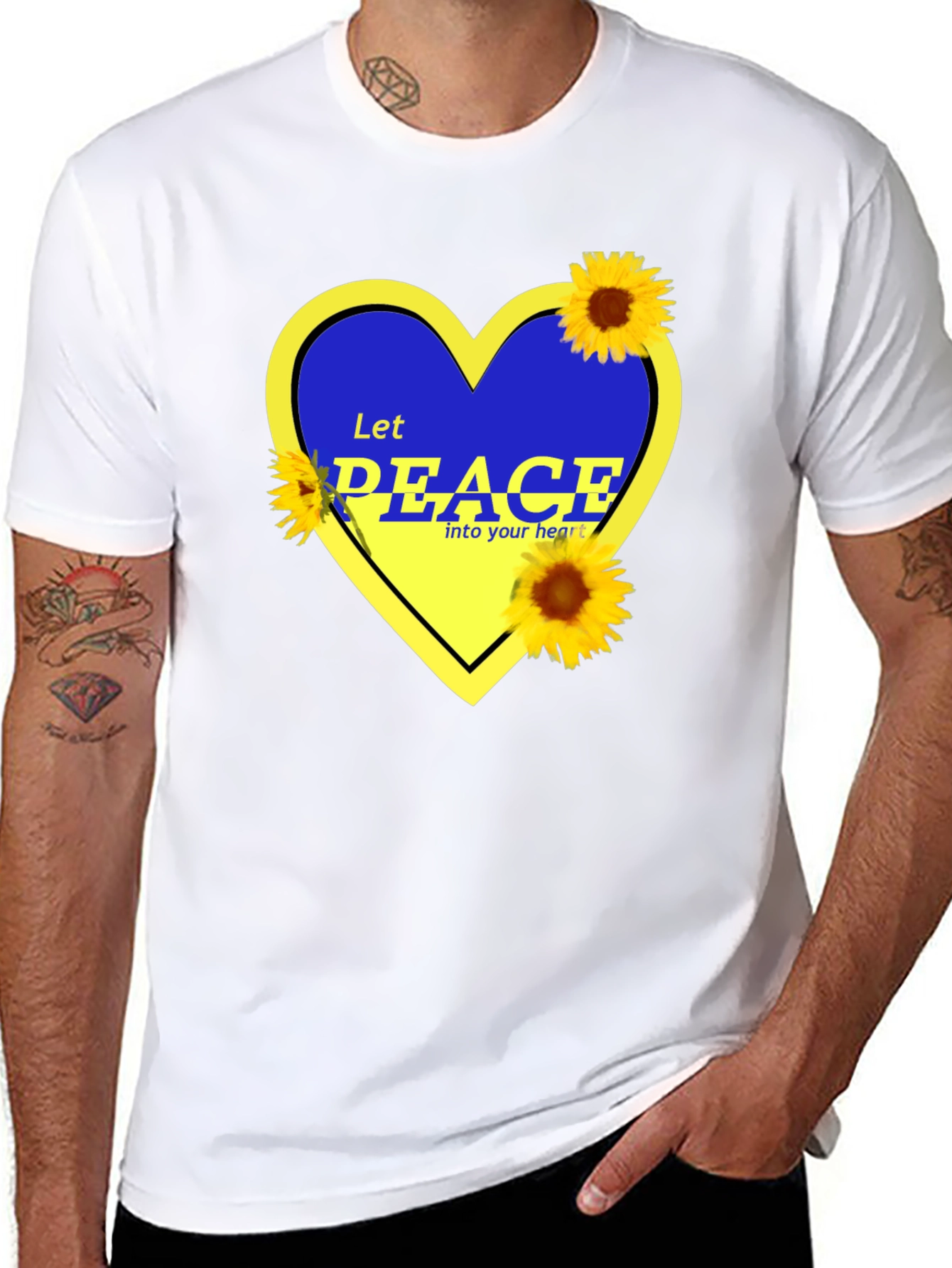 Ukraine Peace Heart T-Shirt Sunflower Design