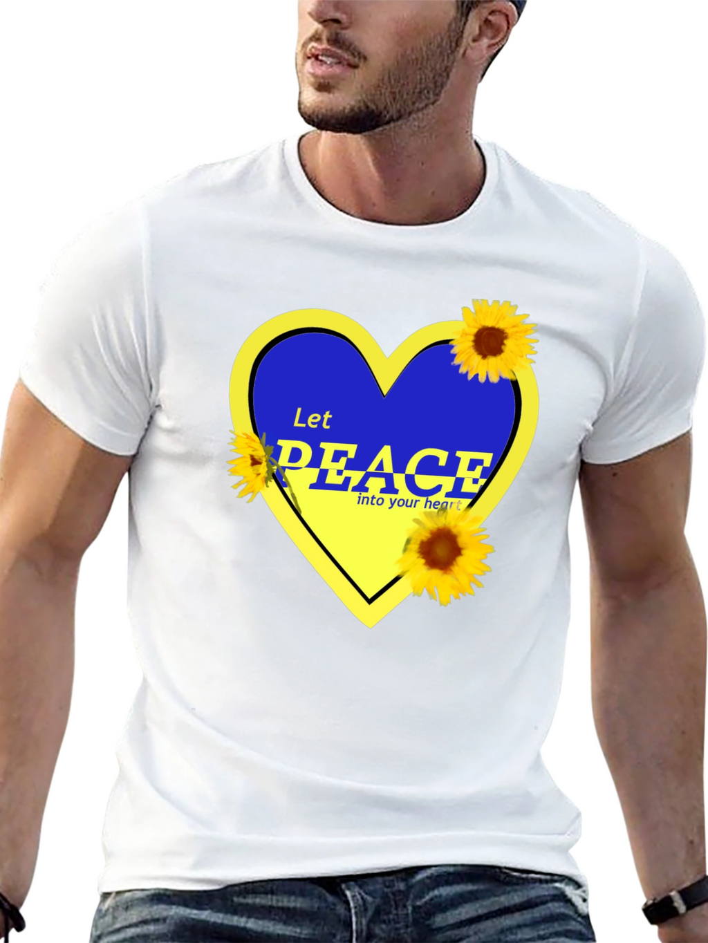 Ukraine Peace Heart T-Shirt Sunflower Design