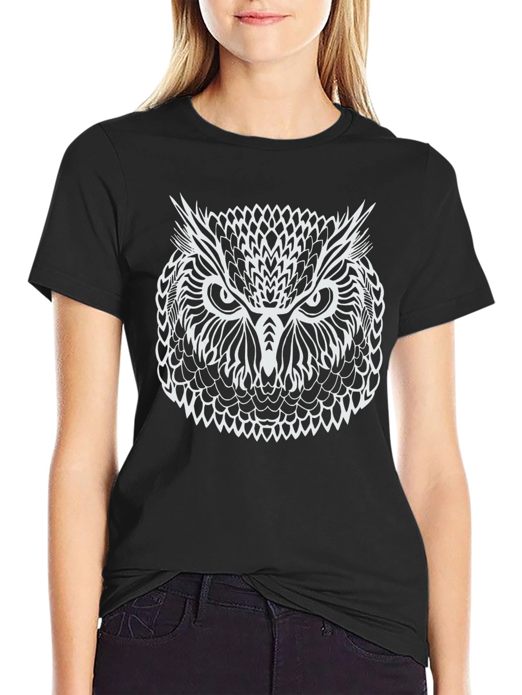 Owl Graphic Print Black T-Shirt