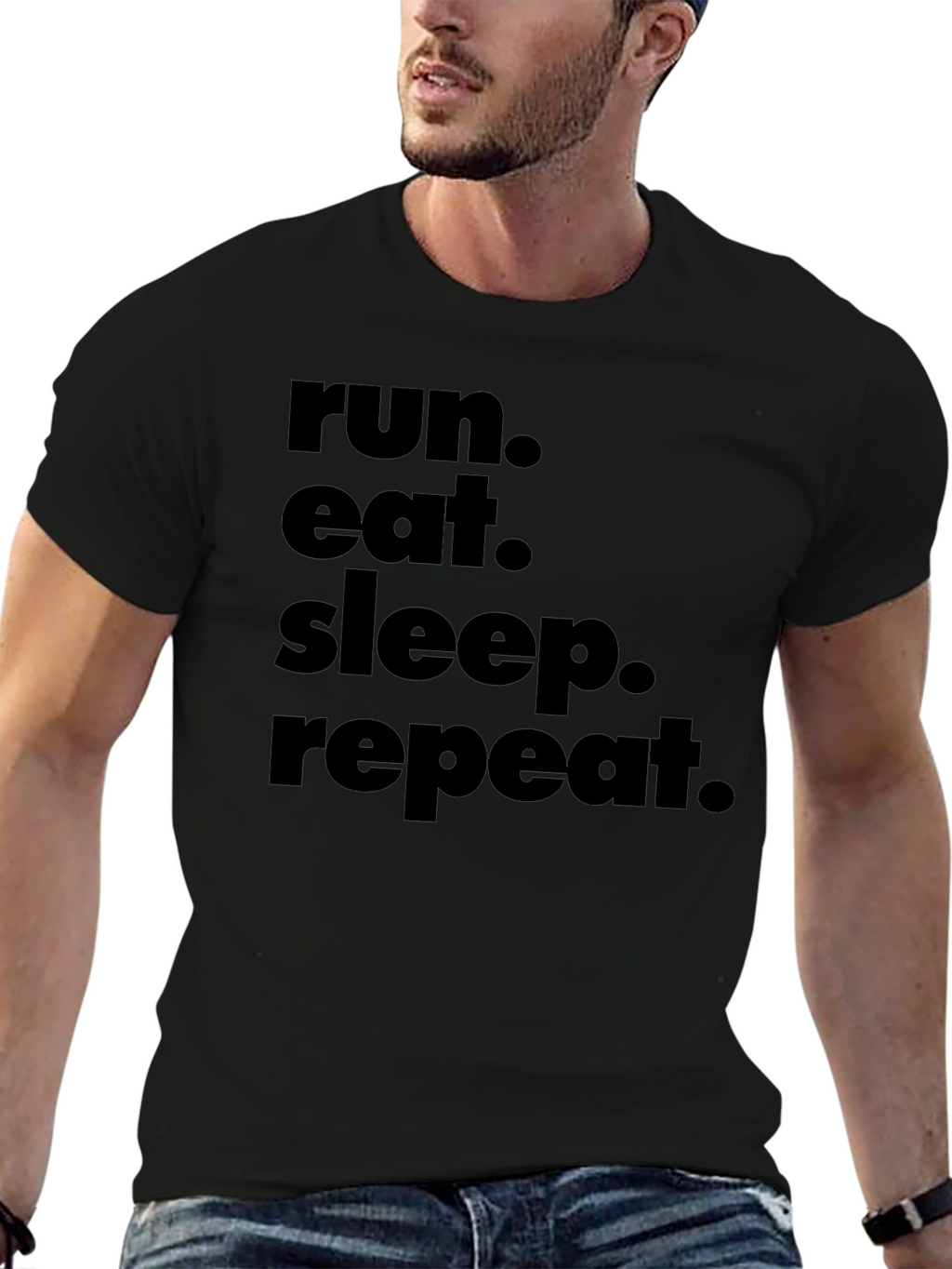 Run Eat Sleep Repeat Graphic Tee - Black