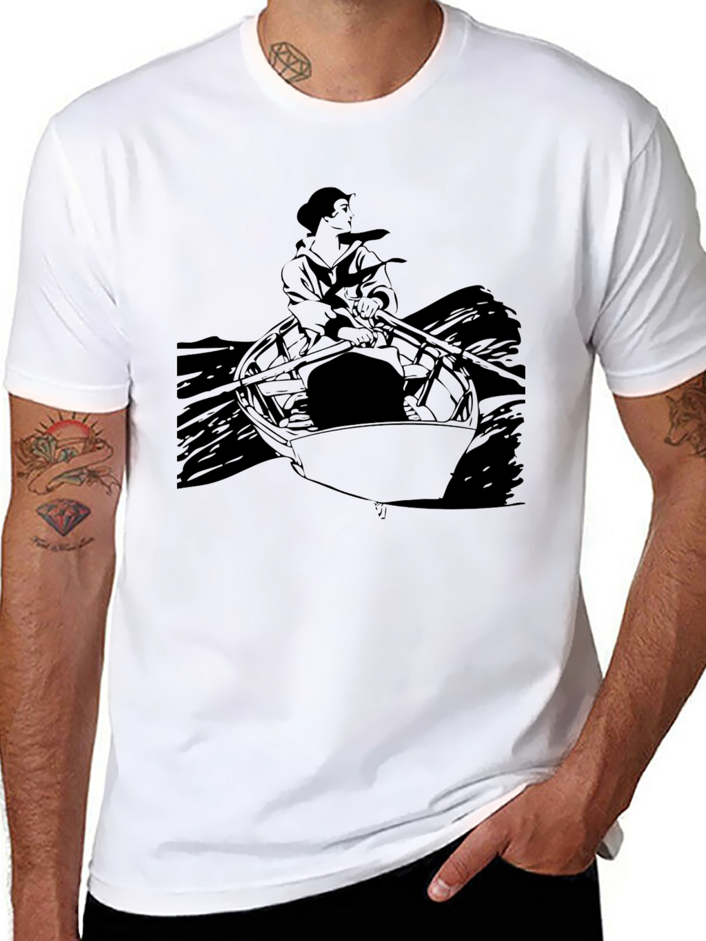 Rowing Boat Graphic Tee - Solid Black Shirt