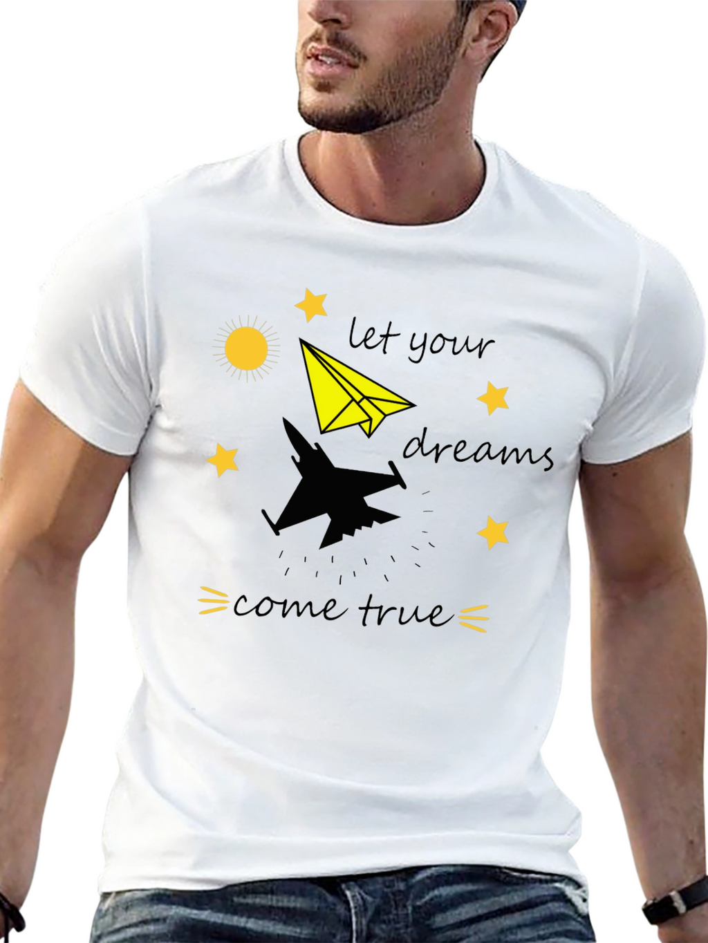 Dream True Black T-Shirt: Paper Airplane & Jet