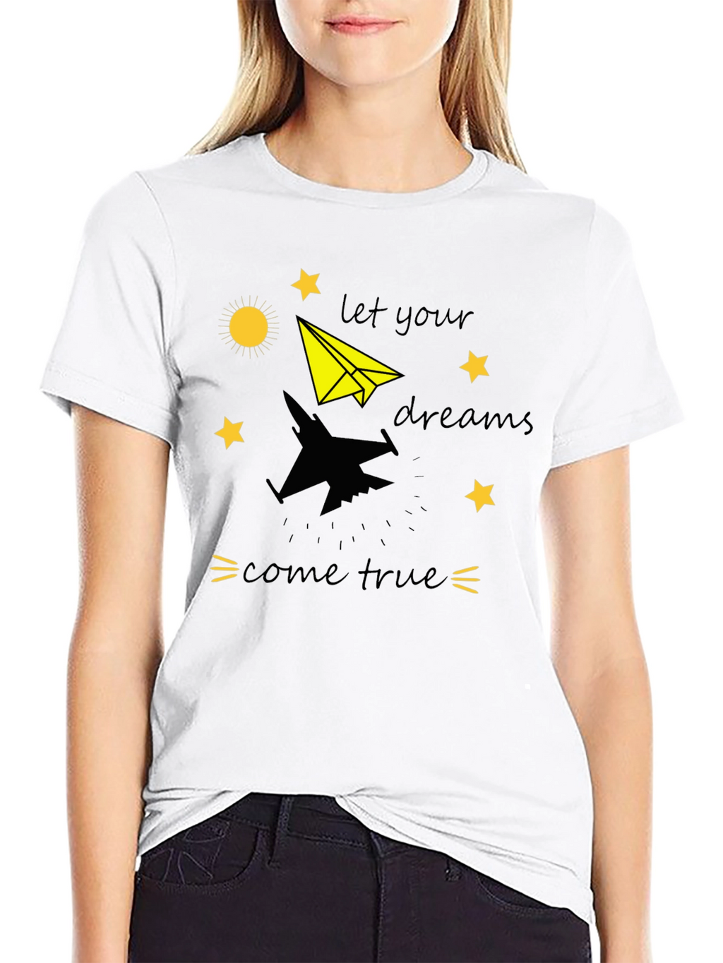 Dream True Black T-Shirt: Paper Airplane & Jet