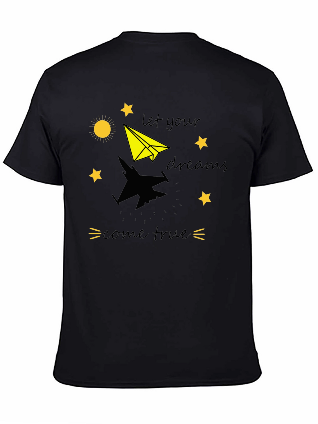 Dream True Black T-Shirt: Paper Airplane & Jet
