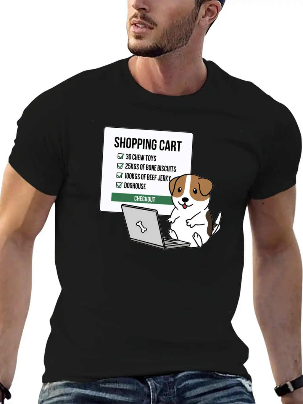 Jack Russell Terrier Shopping Cart Breathable Soft Cotton T-Shirt – Timeless Casual Look
