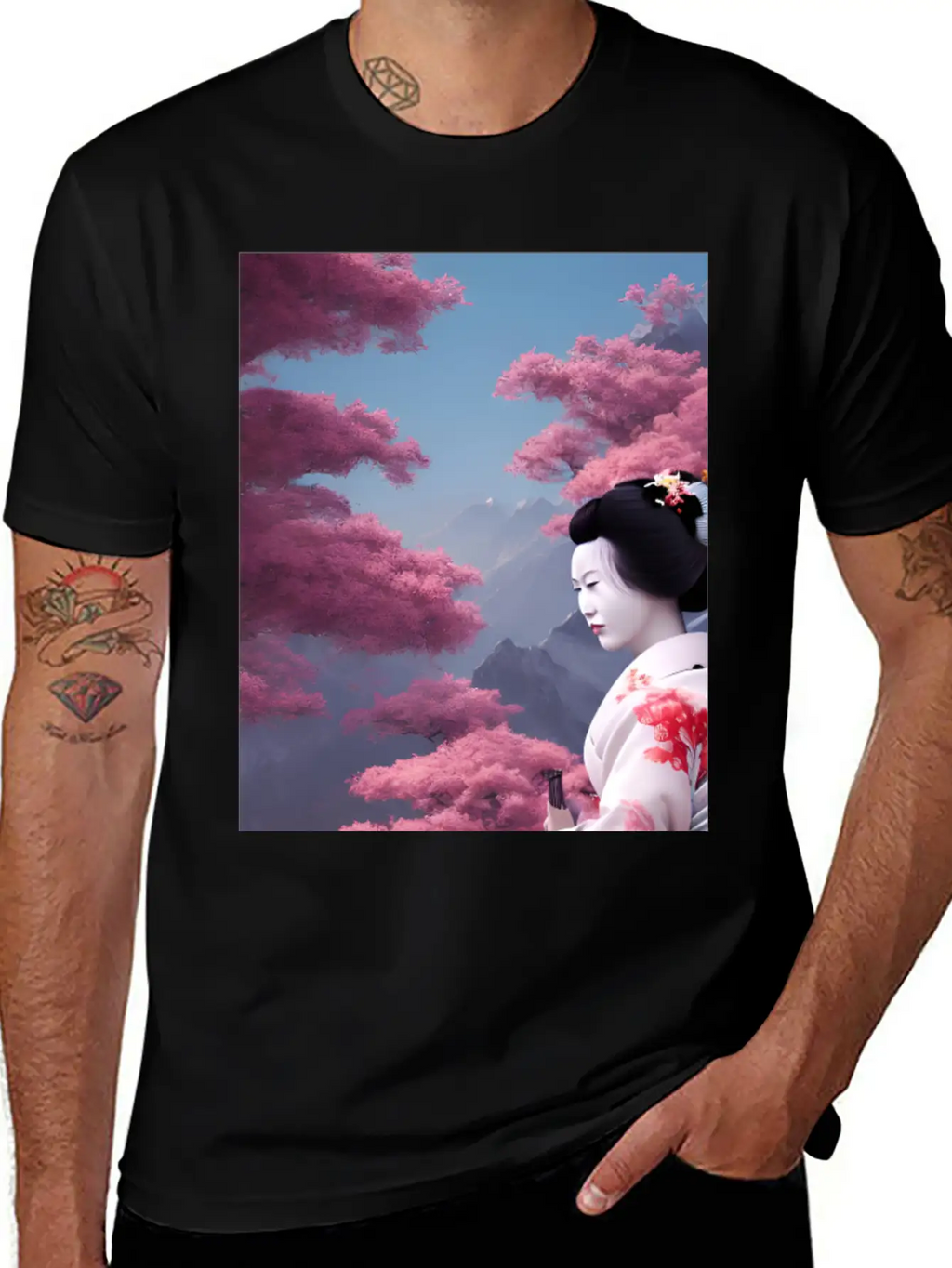 Japan Geisha Woman With Sakura Blossoms JAPAN ART Timeless Short Sleeve Tee – Comfy And Minimalist Design