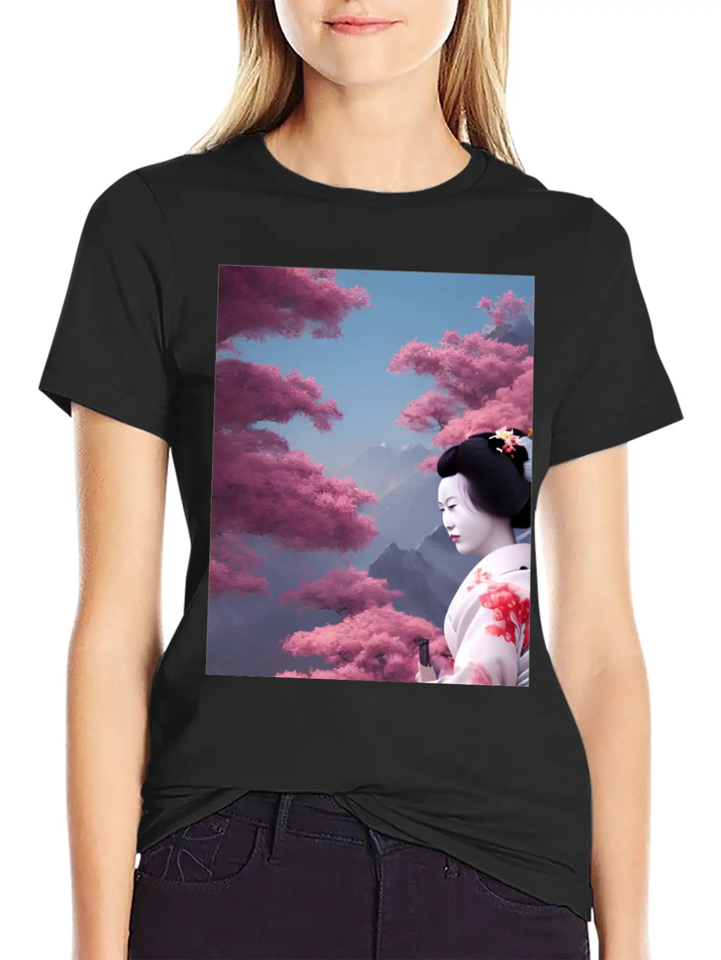 Japan Geisha Woman With Sakura Blossoms JAPAN ART Timeless Short Sleeve Tee – Comfy And Minimalist Design