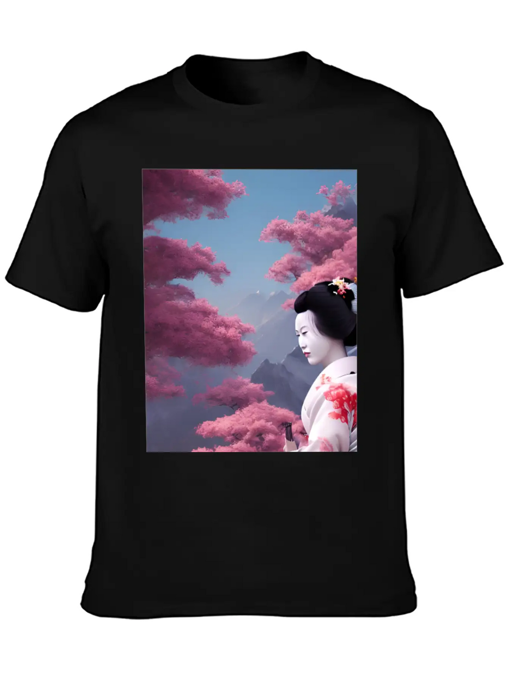 Japan Geisha Woman With Sakura Blossoms JAPAN ART Timeless Short Sleeve Tee – Comfy And Minimalist Design