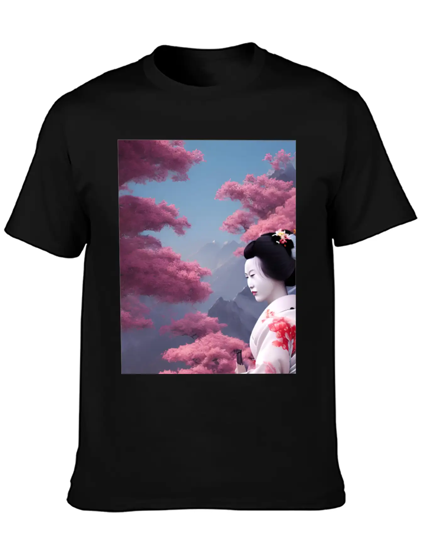 Japan Geisha Woman With Sakura Blossoms JAPAN ART Timeless Short Sleeve Tee – Comfy And Minimalist Design