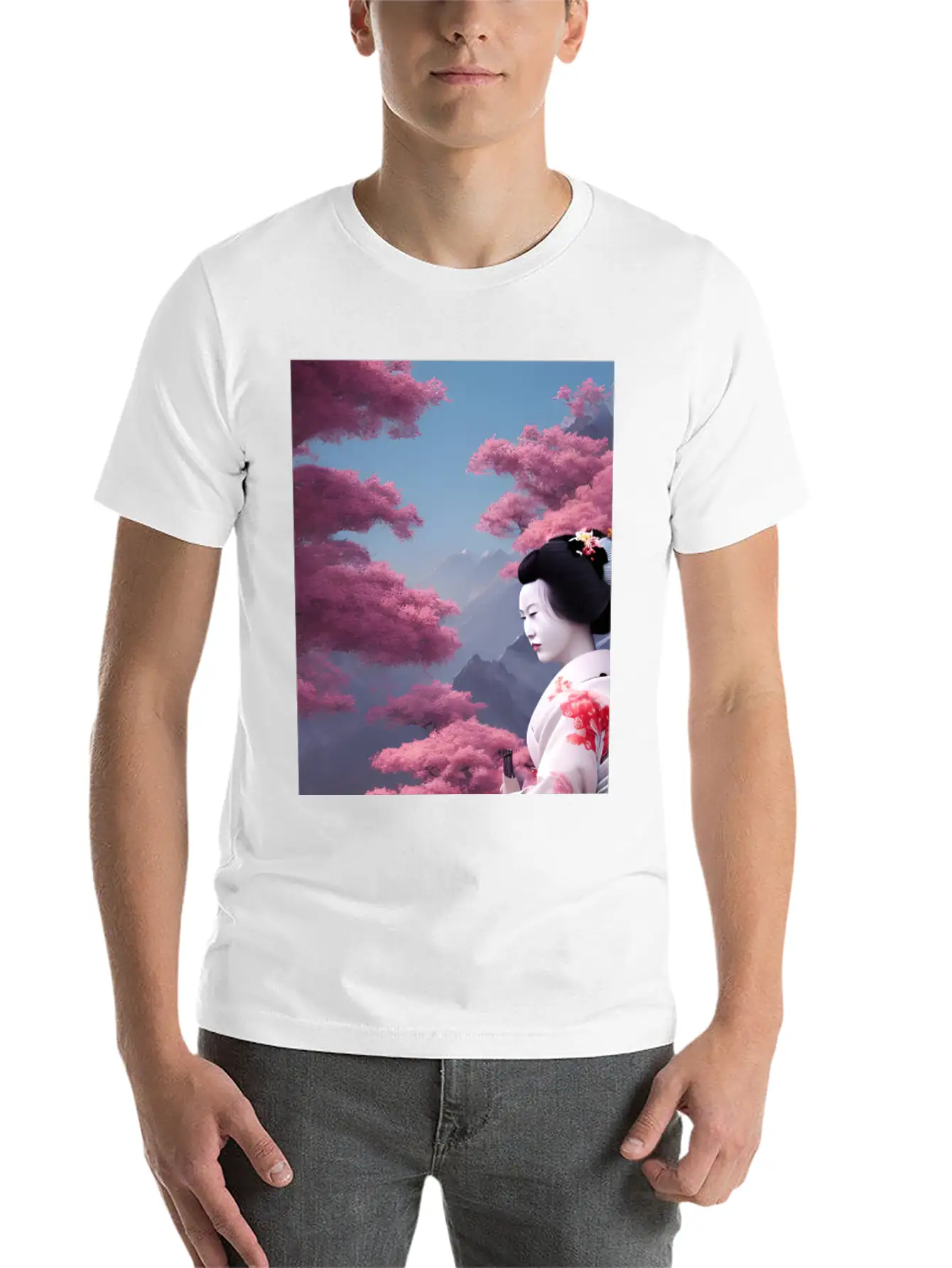 Japan Geisha Woman With Sakura Blossoms JAPAN ART Timeless Short Sleeve Tee – Comfy And Minimalist Design
