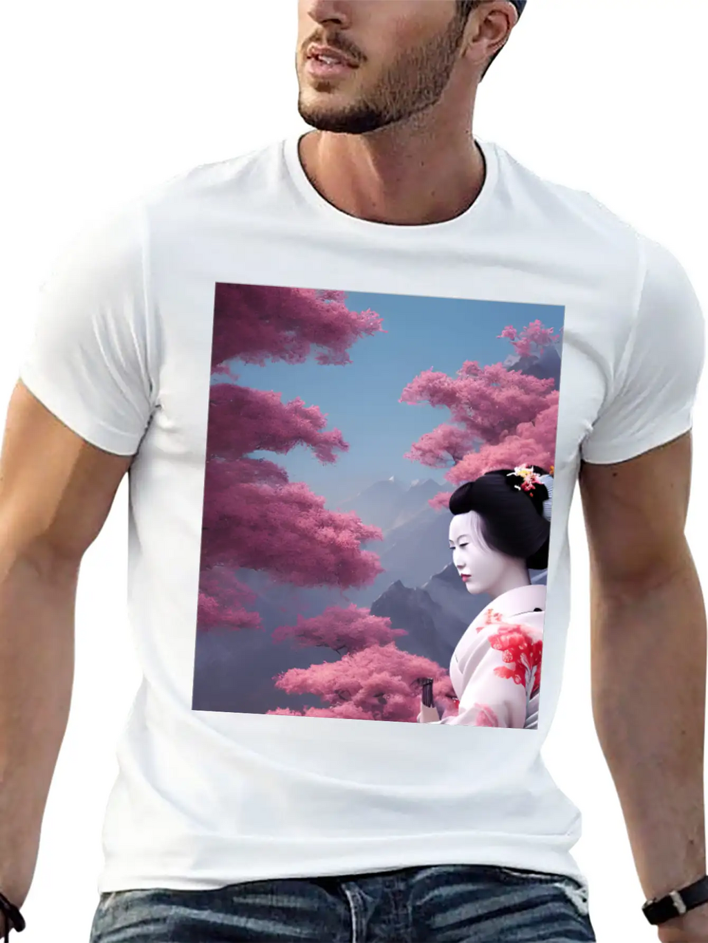 Japan Geisha Woman With Sakura Blossoms JAPAN ART Timeless Short Sleeve Tee – Comfy And Minimalist Design