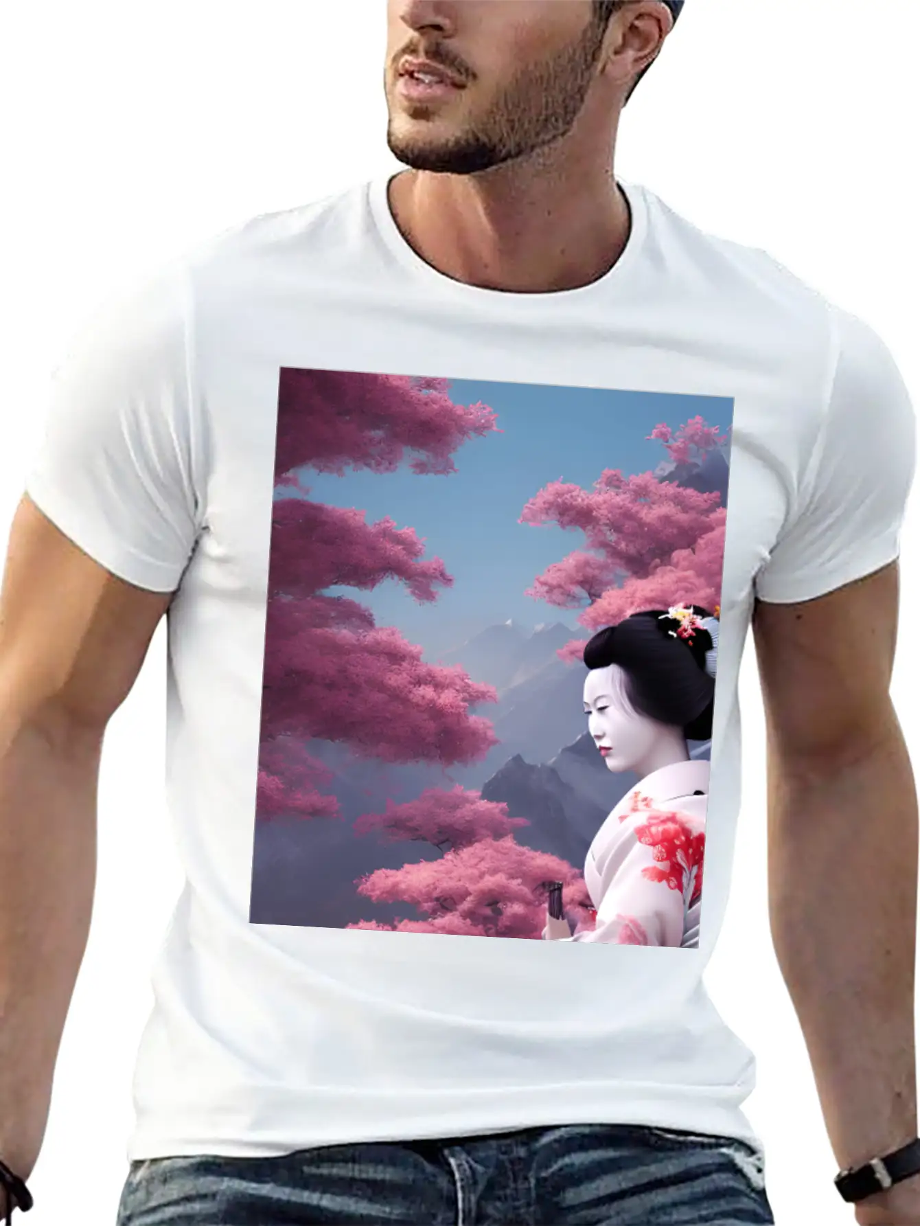 Japan Geisha Woman With Sakura Blossoms JAPAN ART Timeless Short Sleeve Tee – Comfy And Minimalist Design