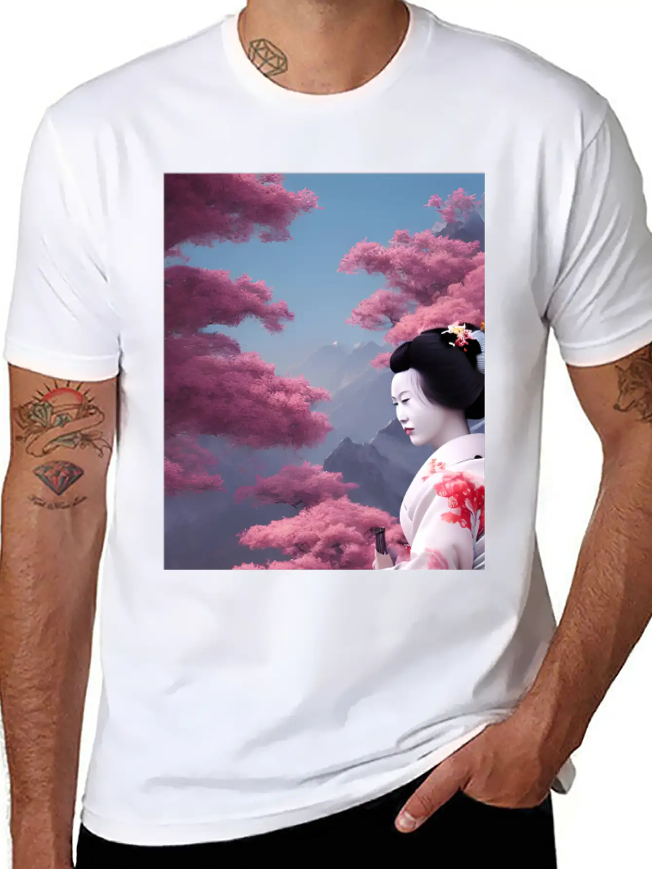 Japan Geisha Woman With Sakura Blossoms JAPAN ART Timeless Short Sleeve Tee – Comfy And Minimalist Design