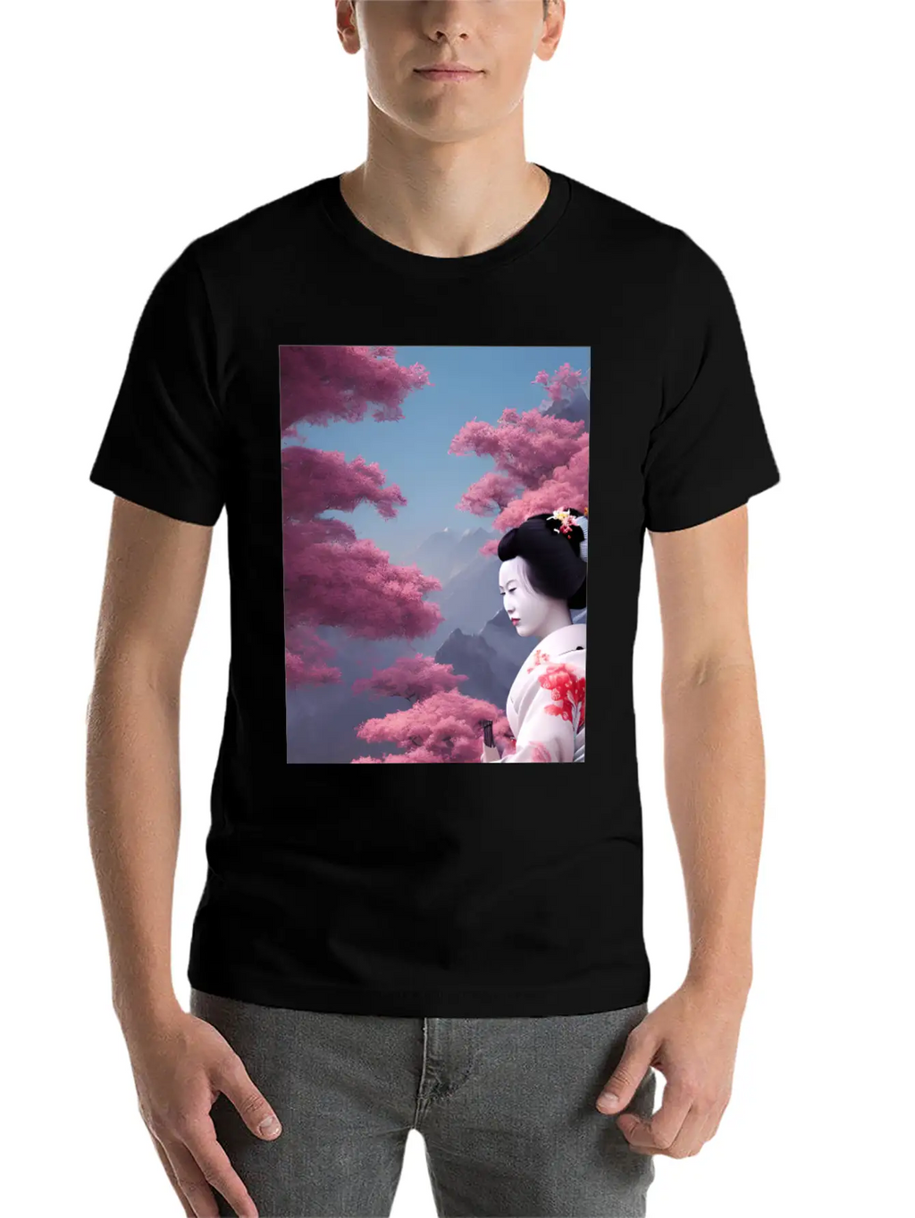 Japan Geisha Woman With Sakura Blossoms JAPAN ART Timeless Short Sleeve Tee – Comfy And Minimalist Design