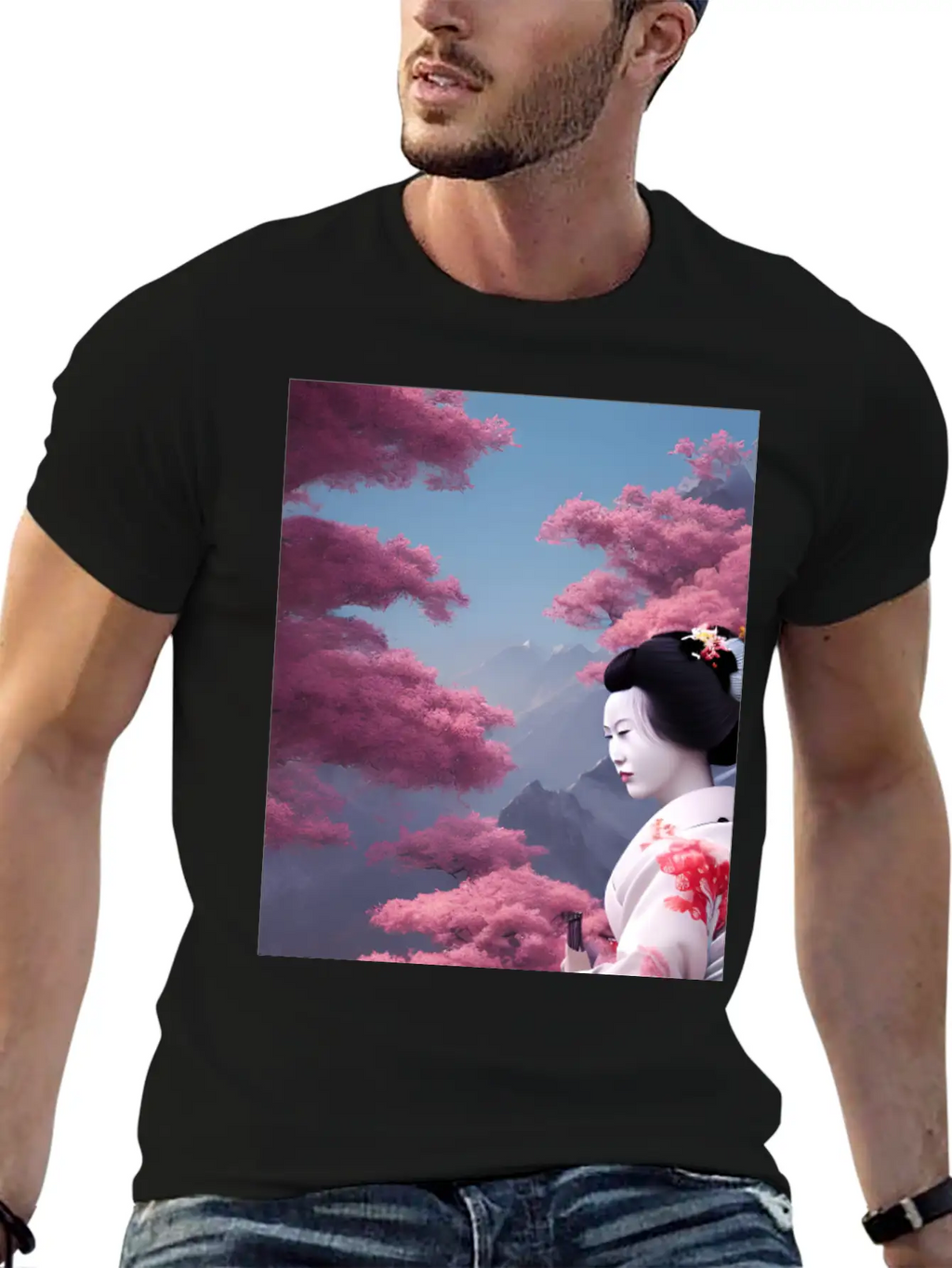 Japan Geisha Woman With Sakura Blossoms JAPAN ART Timeless Short Sleeve Tee – Comfy And Minimalist Design