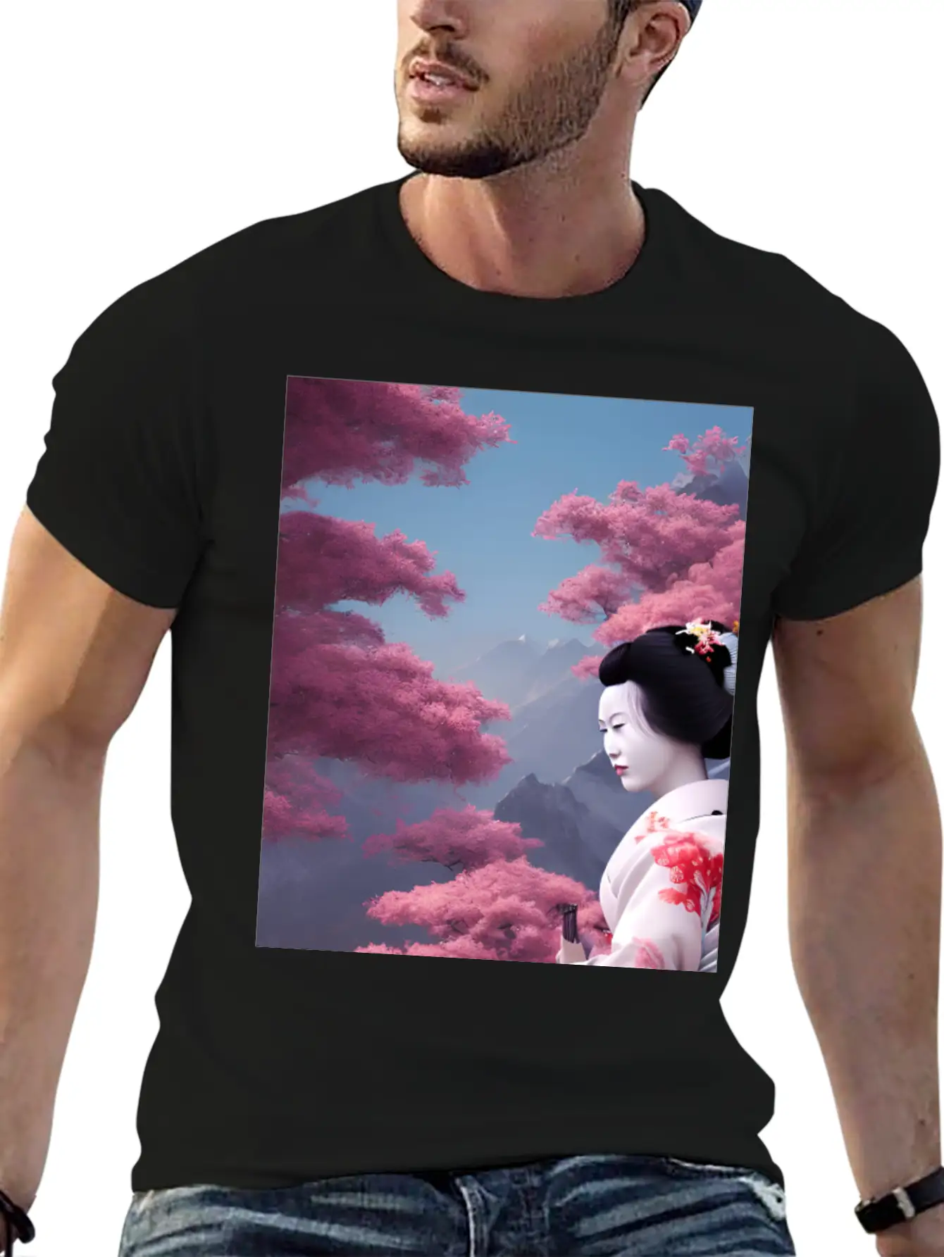 Japan Geisha Woman With Sakura Blossoms JAPAN ART Timeless Short Sleeve Tee – Comfy And Minimalist Design