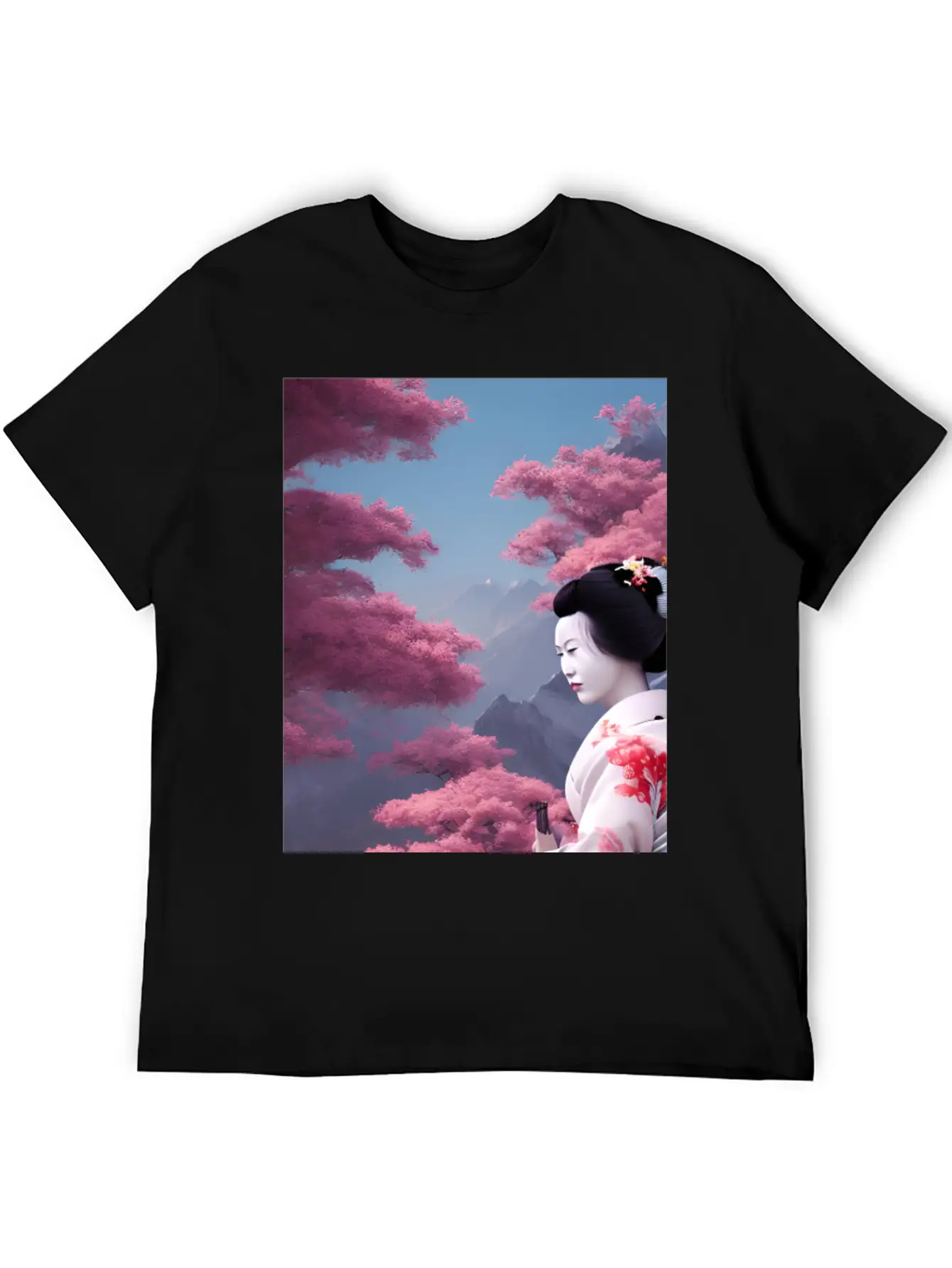 Japan Geisha Woman With Sakura Blossoms JAPAN ART Timeless Short Sleeve Tee – Comfy And Minimalist Design