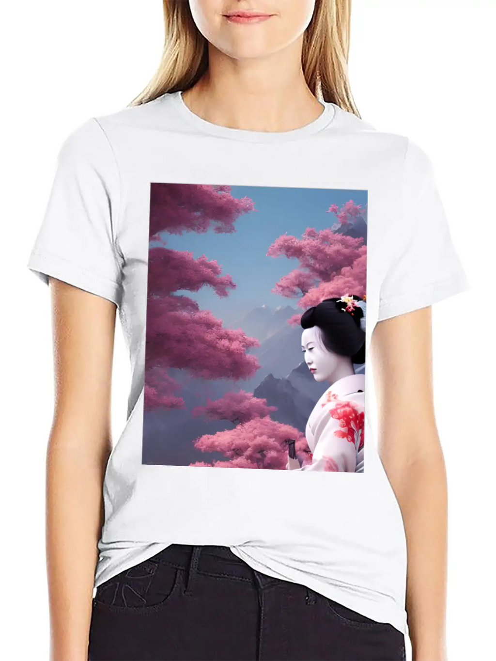 Japan Geisha Woman With Sakura Blossoms JAPAN ART Timeless Short Sleeve Tee – Comfy And Minimalist Design