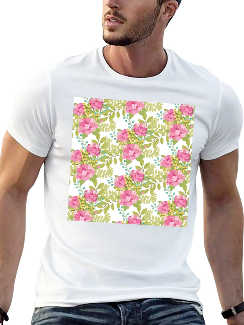 Floral Pattern Black T-Shirt