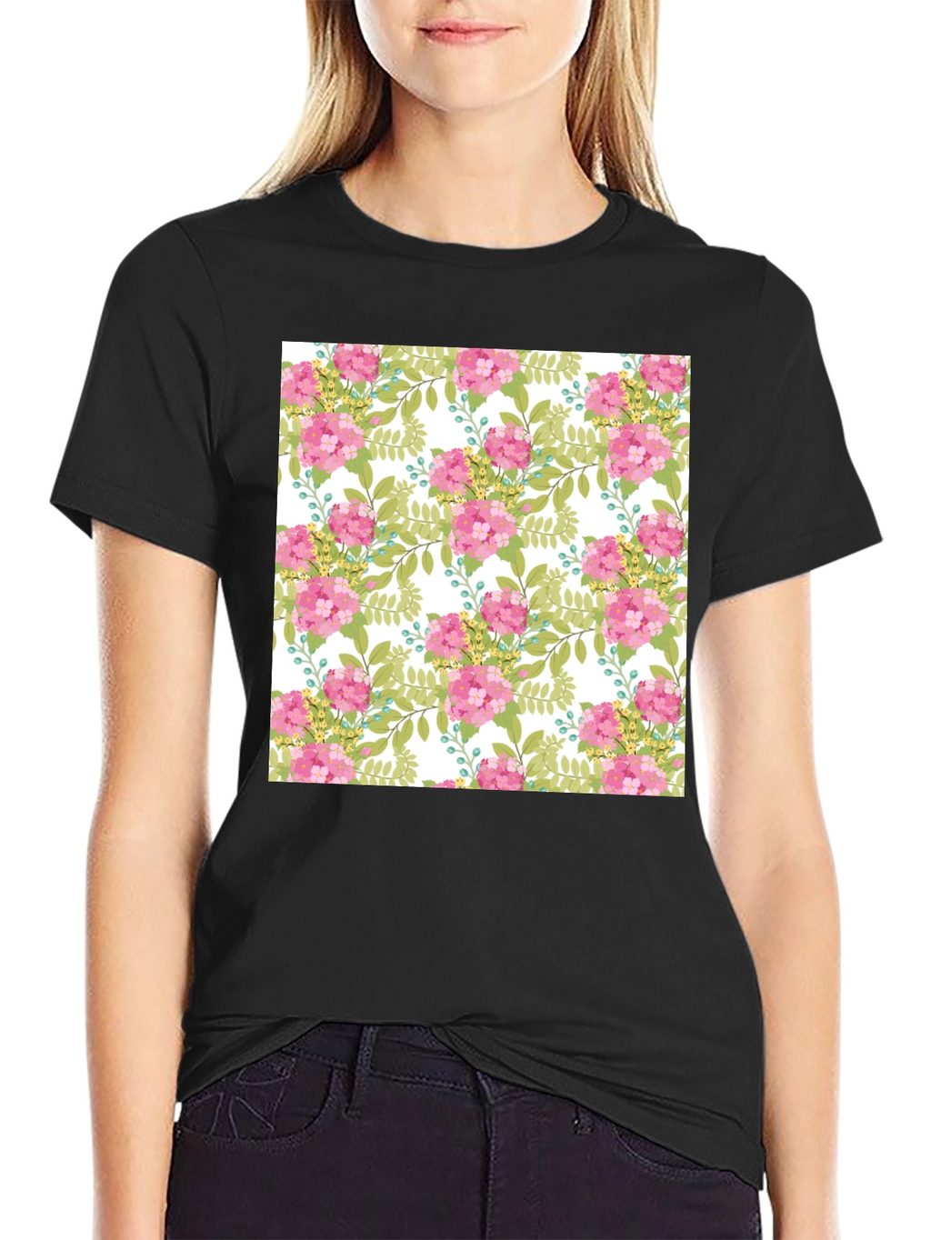 Floral Pattern Black T-Shirt