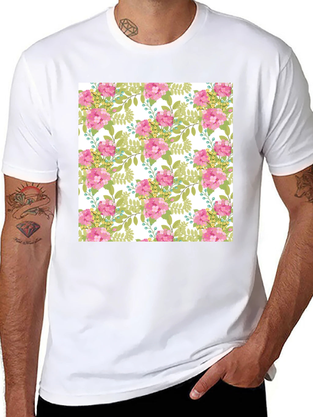 Floral Pattern Black T-Shirt