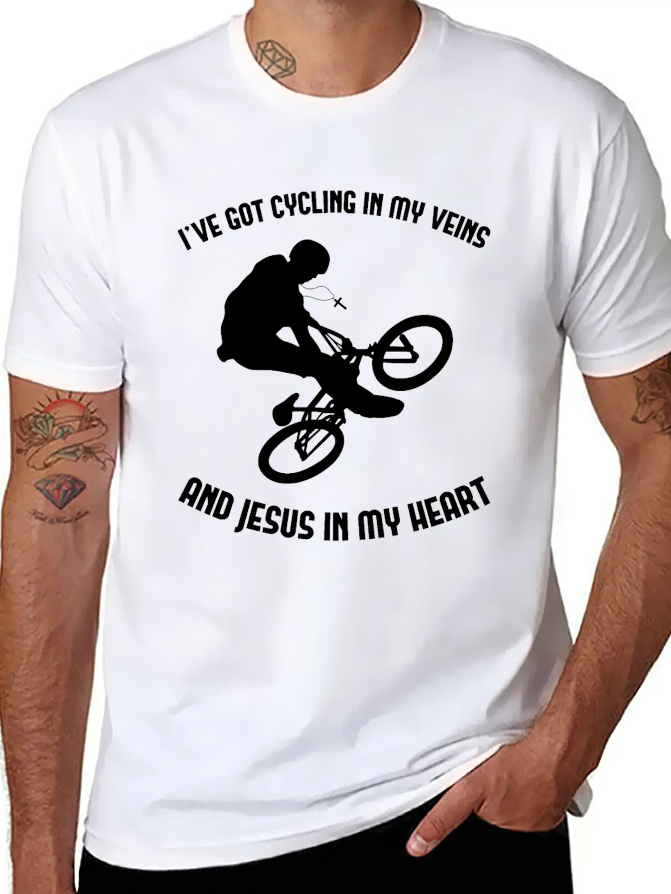 Jesus & Cycling Funny Cyclist Bicycling Cycle Classic Cotton Tee – Unisex Comfort For Any Season