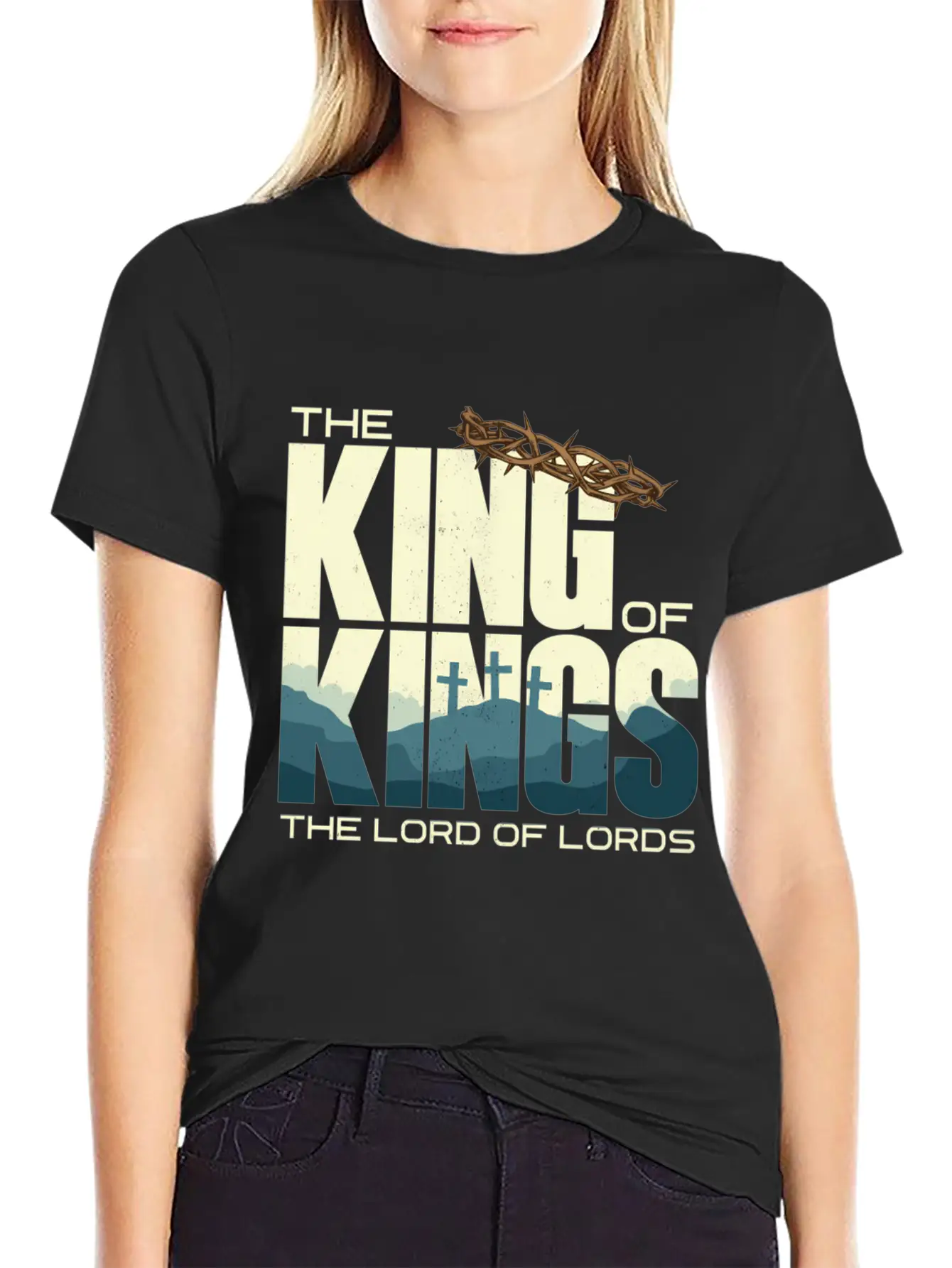 Jesus Is The King Of Kings Crucifion Cross Breathable Graphic T-Shirt – Perfect For Casual Days