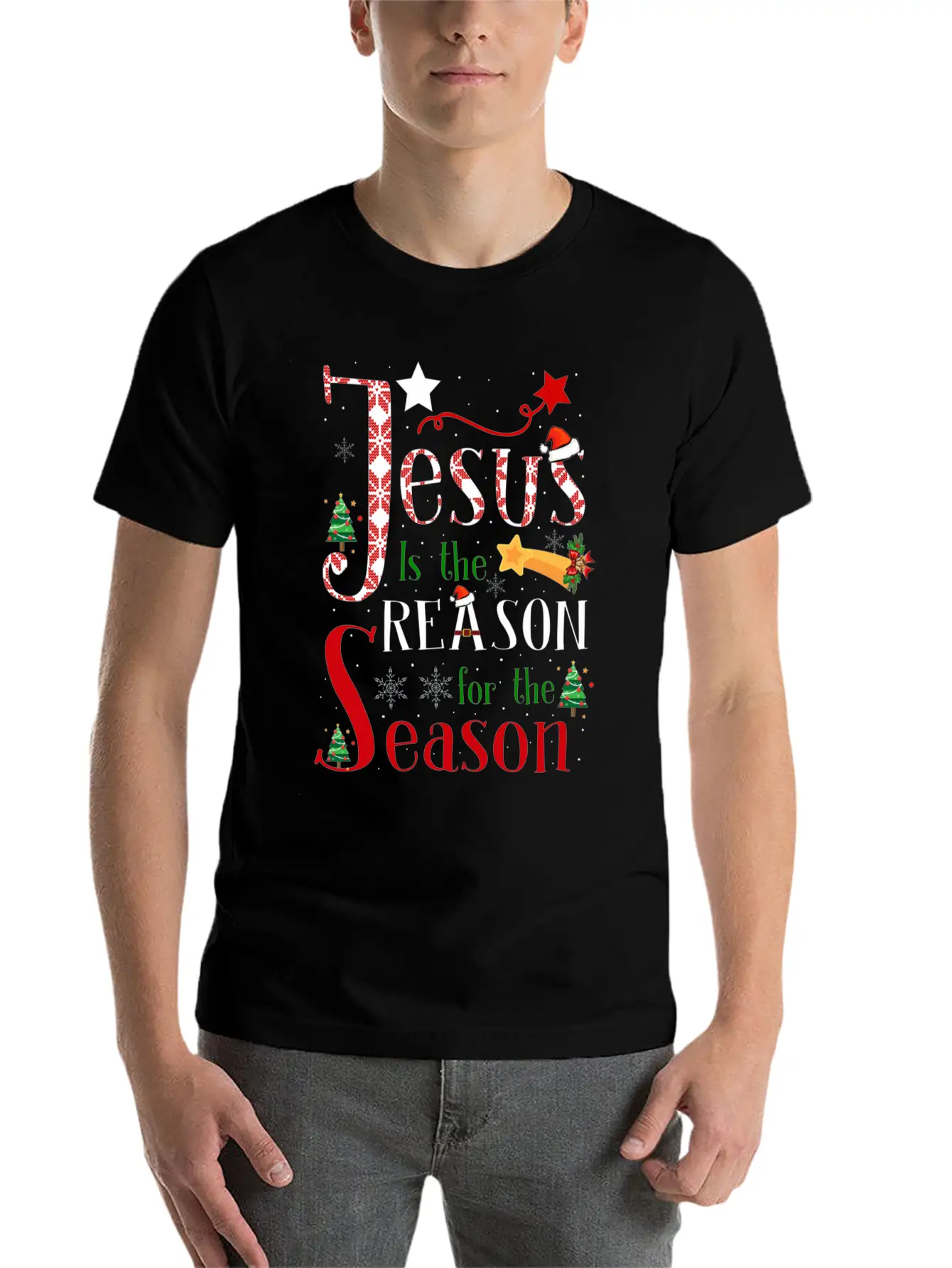 Jesus Is The Reason For The Season Christmas Plaid Stylish Everyday T-Shirt – Unisex Basic Cotton Tee