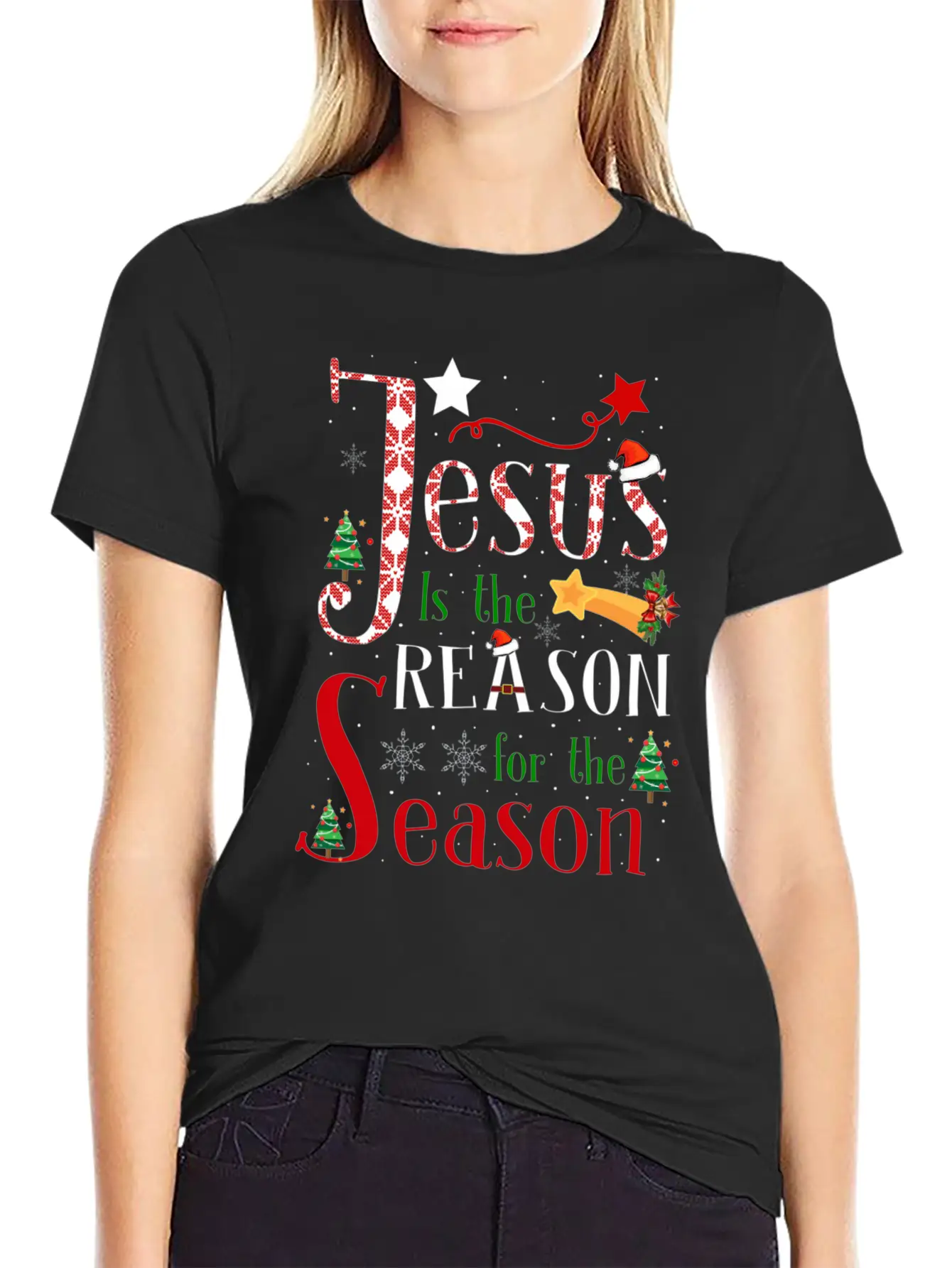 Jesus Is The Reason For The Season Christmas Plaid Stylish Everyday T-Shirt – Unisex Basic Cotton Tee