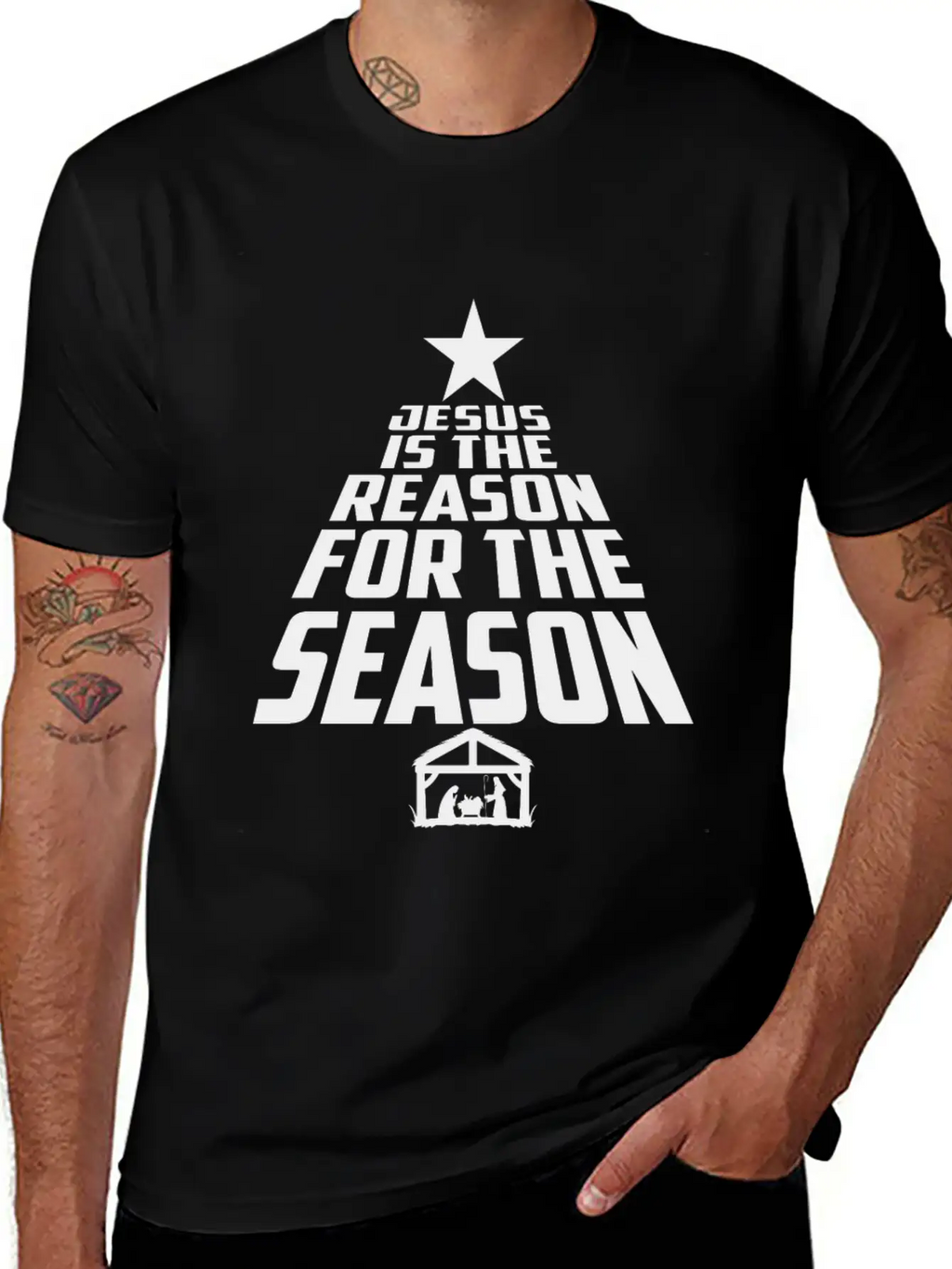 Jesus Is The Reason For The Season Christmas Star Breathable Graphic T-Shirt – Perfect For Casual Days