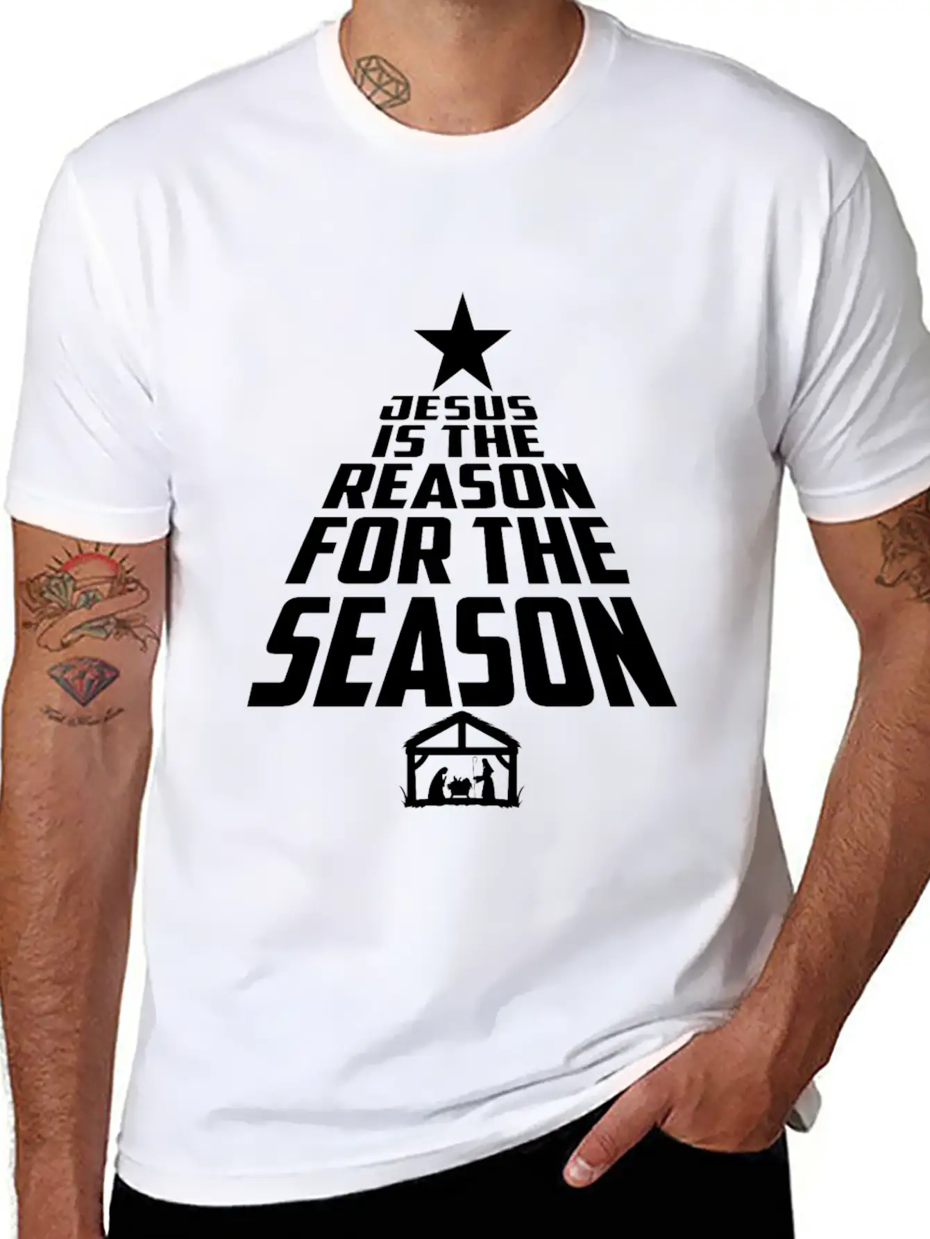 Jesus Is The Reason For The Season Christmas Star Breathable Graphic T-Shirt – Perfect For Casual Days