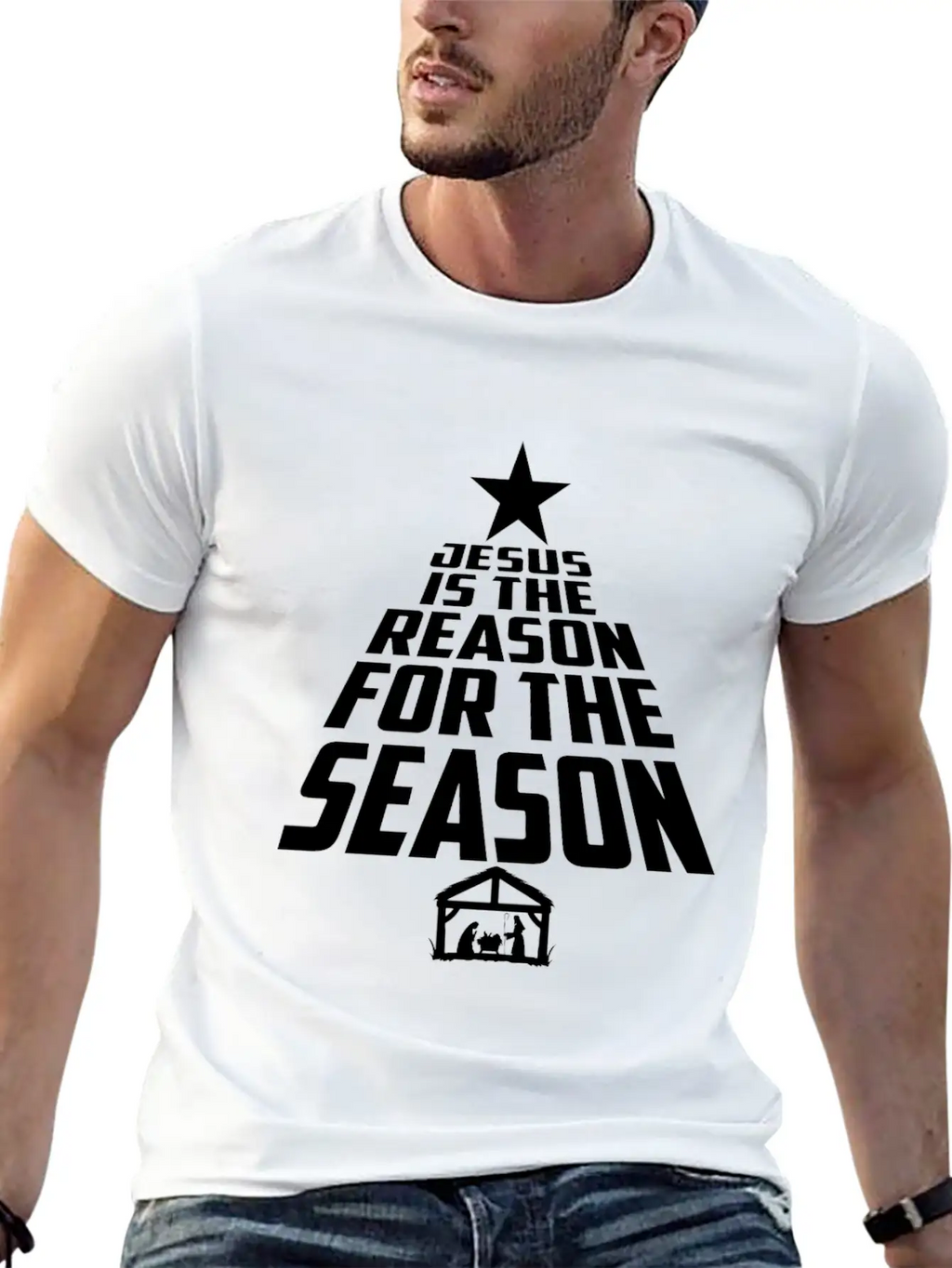Jesus Is The Reason For The Season Christmas Star Breathable Graphic T-Shirt – Perfect For Casual Days