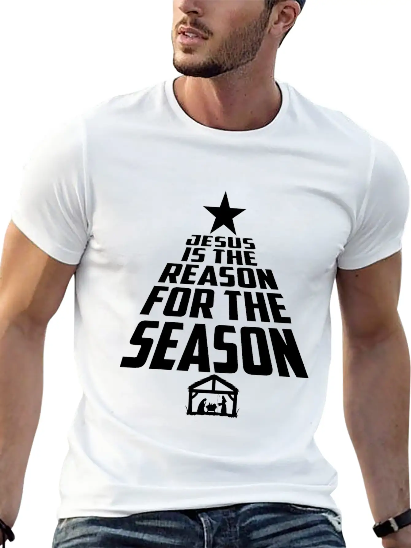 Jesus Is The Reason For The Season Christmas Star Breathable Graphic T-Shirt – Perfect For Casual Days