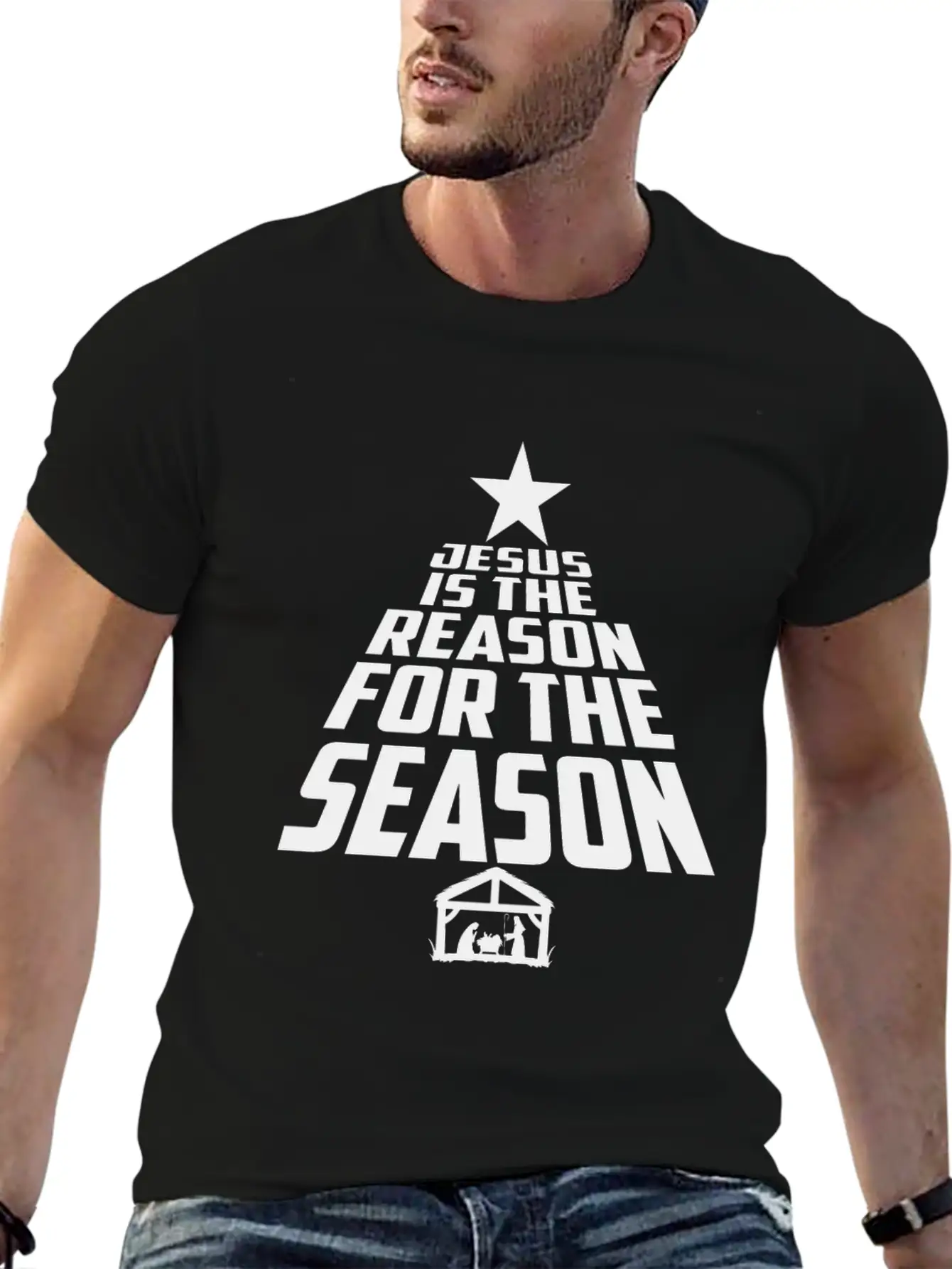 Jesus Is The Reason For The Season Christmas Star Breathable Graphic T-Shirt – Perfect For Casual Days
