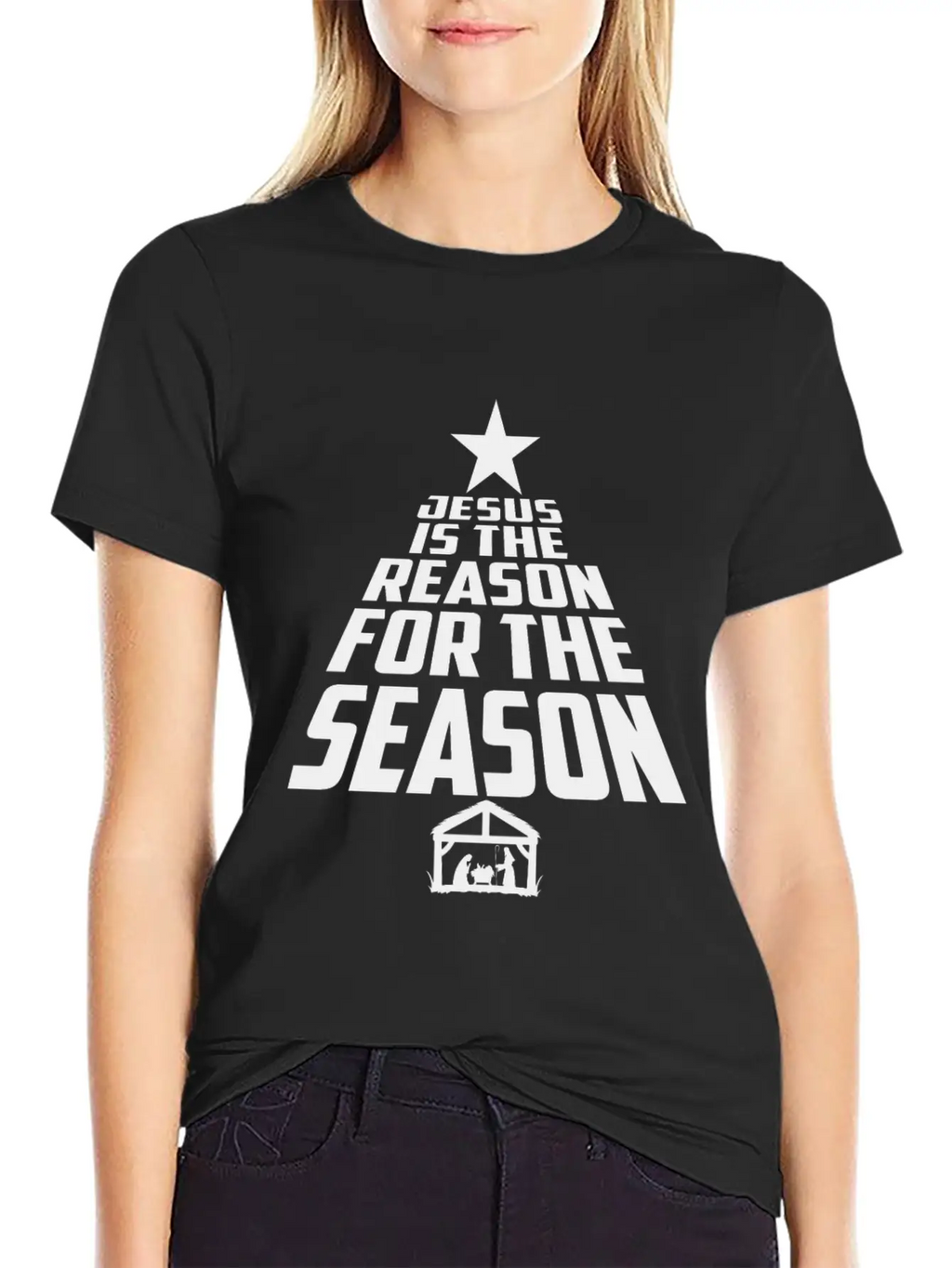 Jesus Is The Reason For The Season Christmas Star Breathable Graphic T-Shirt – Perfect For Casual Days