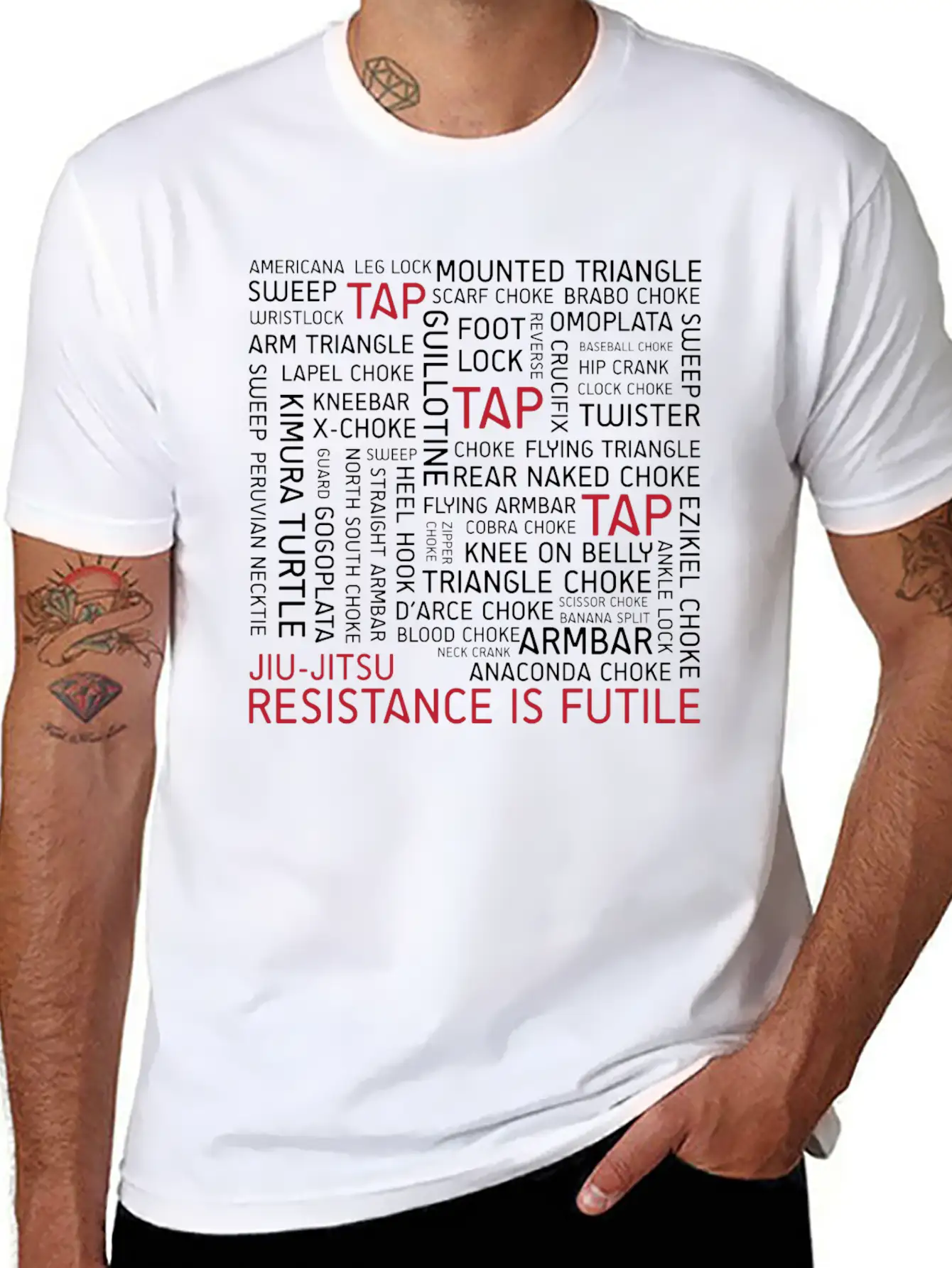 Jiu-Jitsu Resistance Is Futile - White Text Stylish Everyday T-Shirt – Unisex Basic Cotton Tee