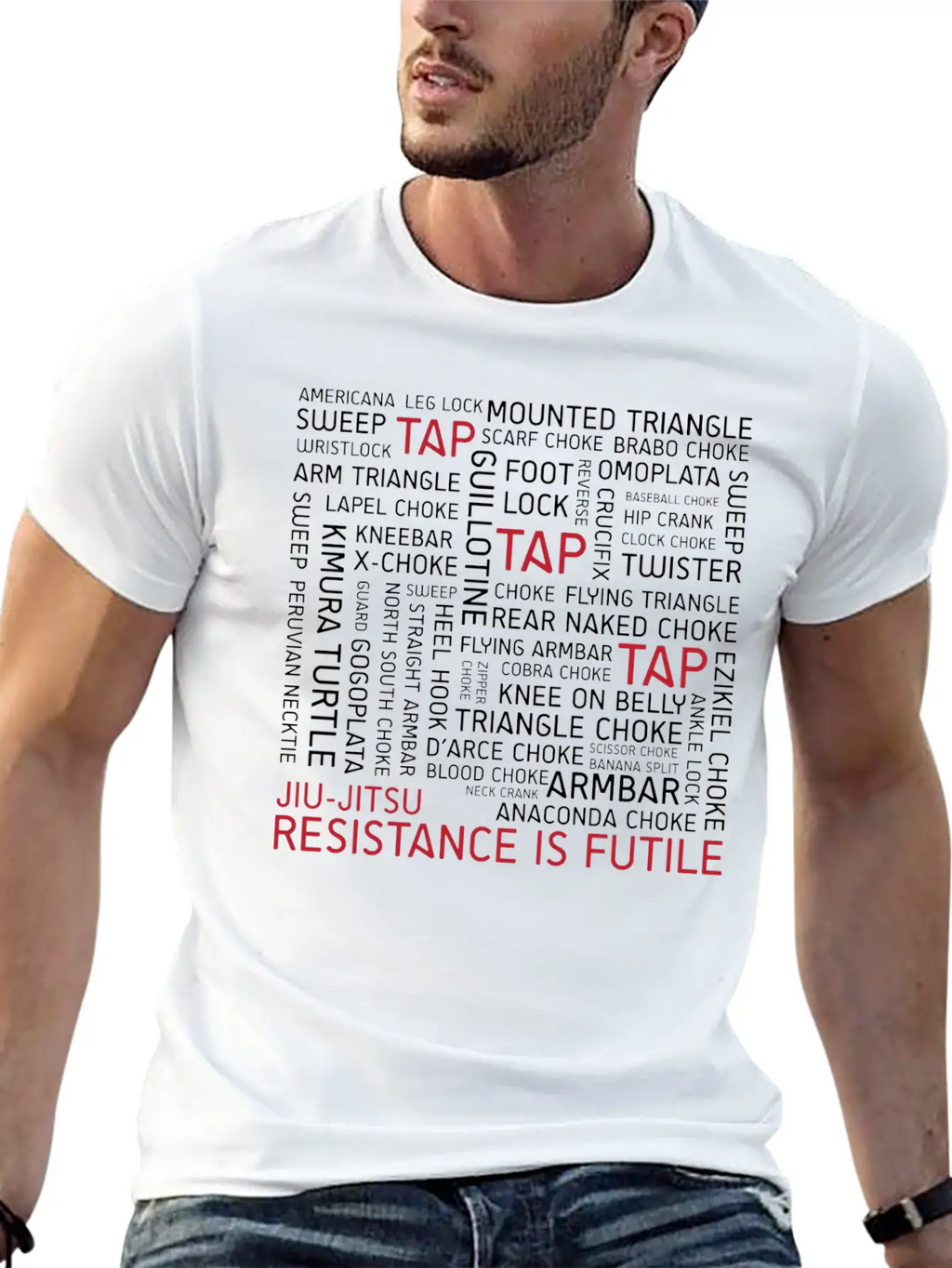 Jiu-Jitsu Resistance Is Futile - White Text Stylish Everyday T-Shirt – Unisex Basic Cotton Tee