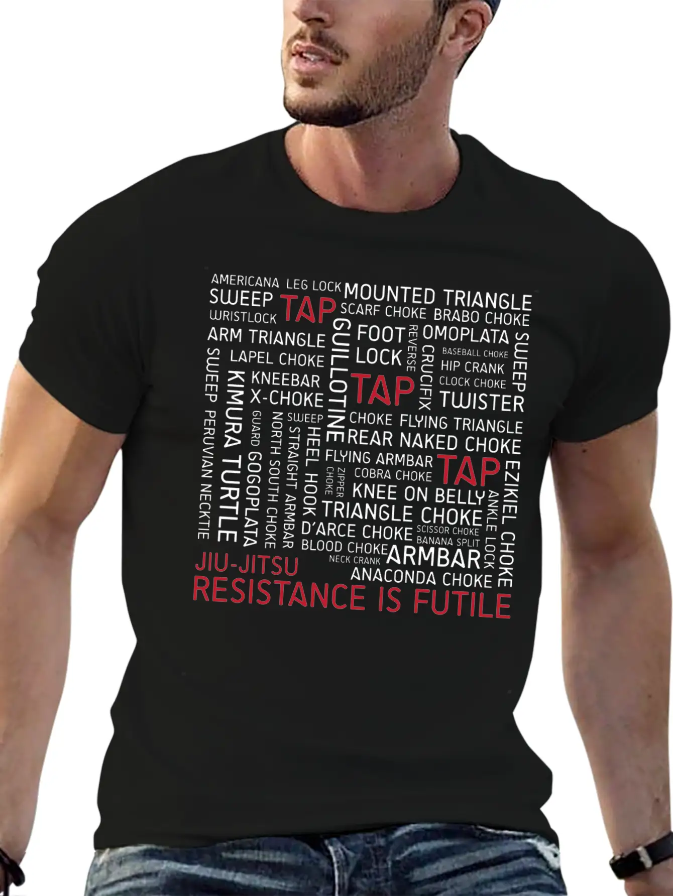 Jiu-Jitsu Resistance Is Futile - White Text Stylish Everyday T-Shirt – Unisex Basic Cotton Tee
