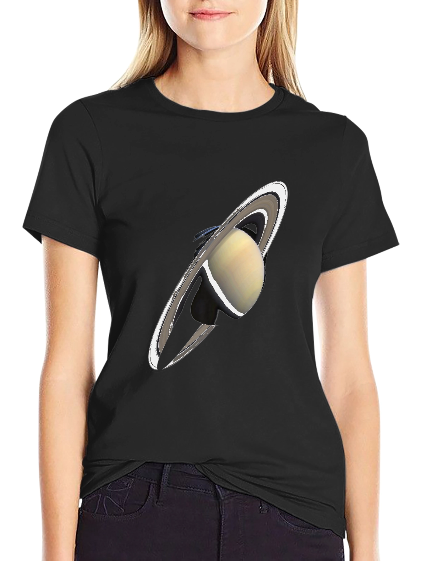 Saturn Graphic Black T-Shirt - Celestial Style